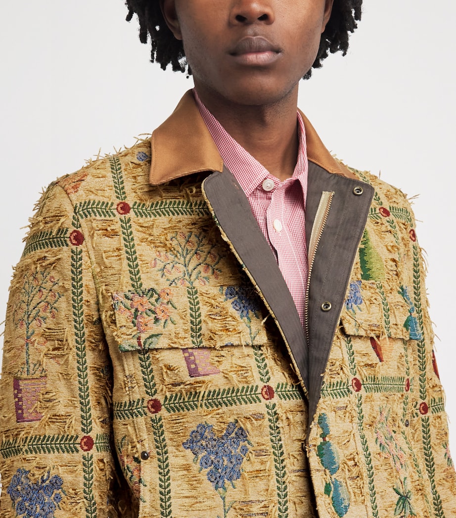 Junya Watanabe MAN Mens Distressed Tapestry Trucker Jacket Bg/grn/rd X Camel Image 3