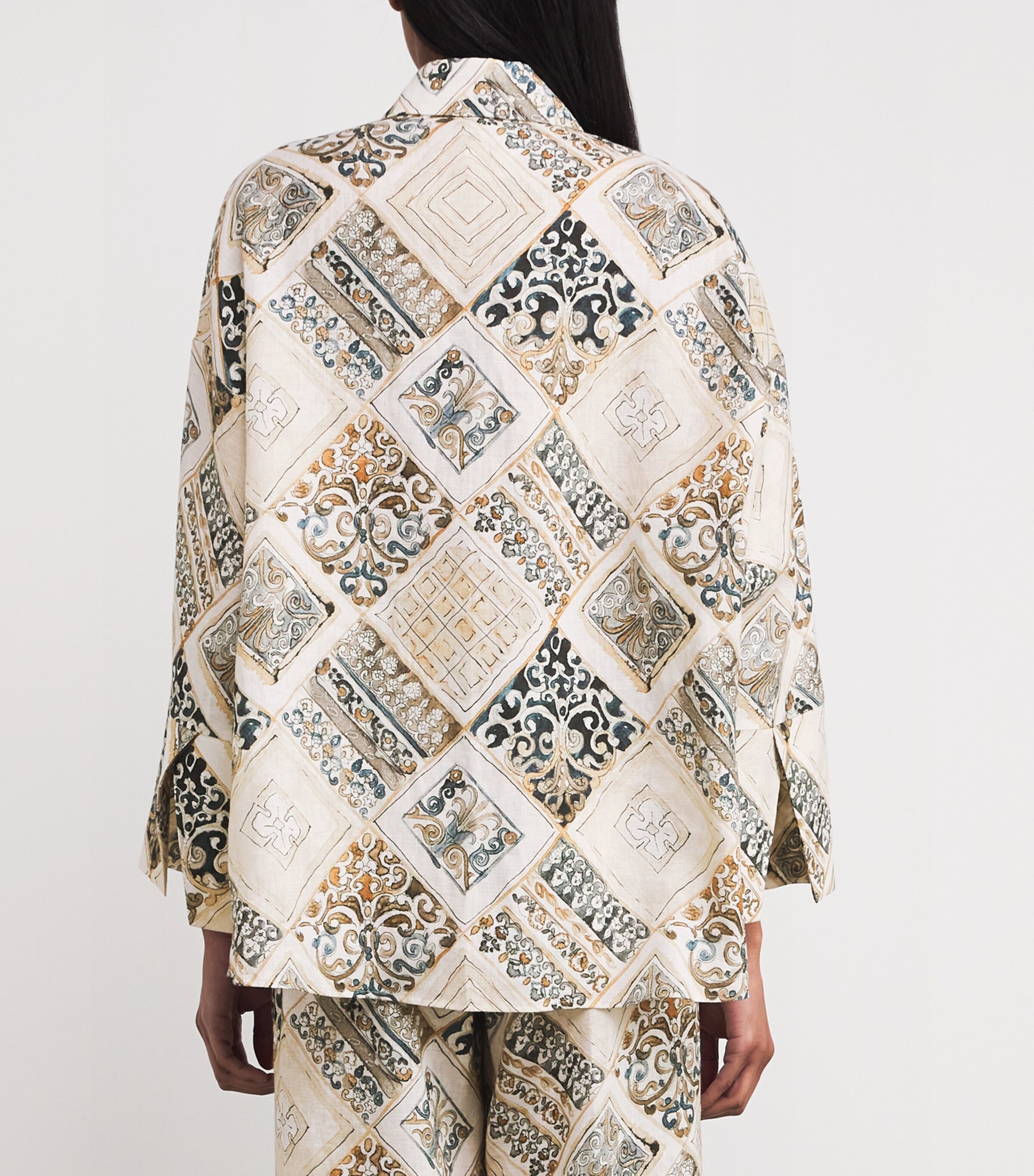 Eleventy Womens Linen Printed Kimono Shirt Sabbia Image 4