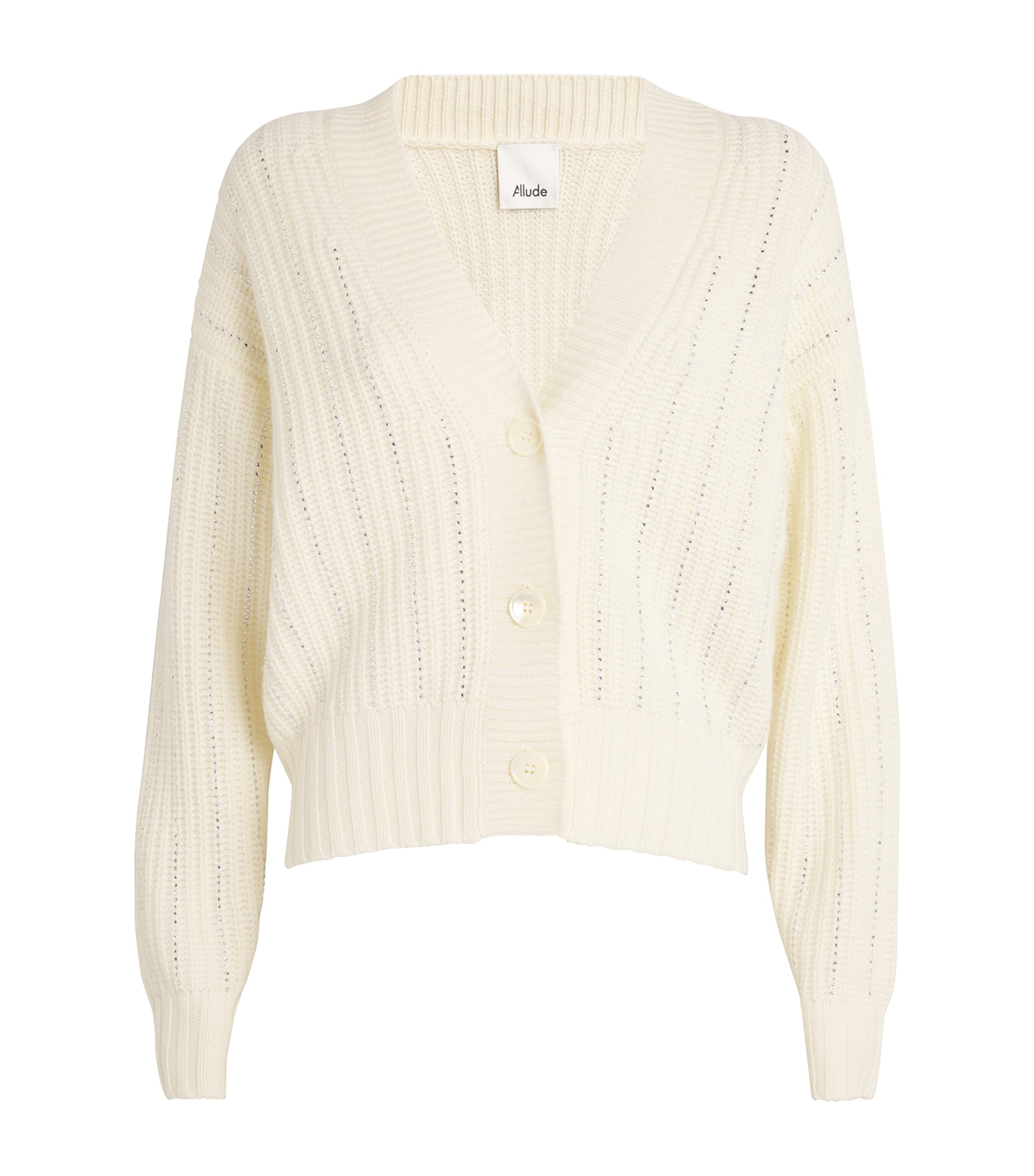 Allude Virgin Wool-cashmere Embellished Cardigan In White