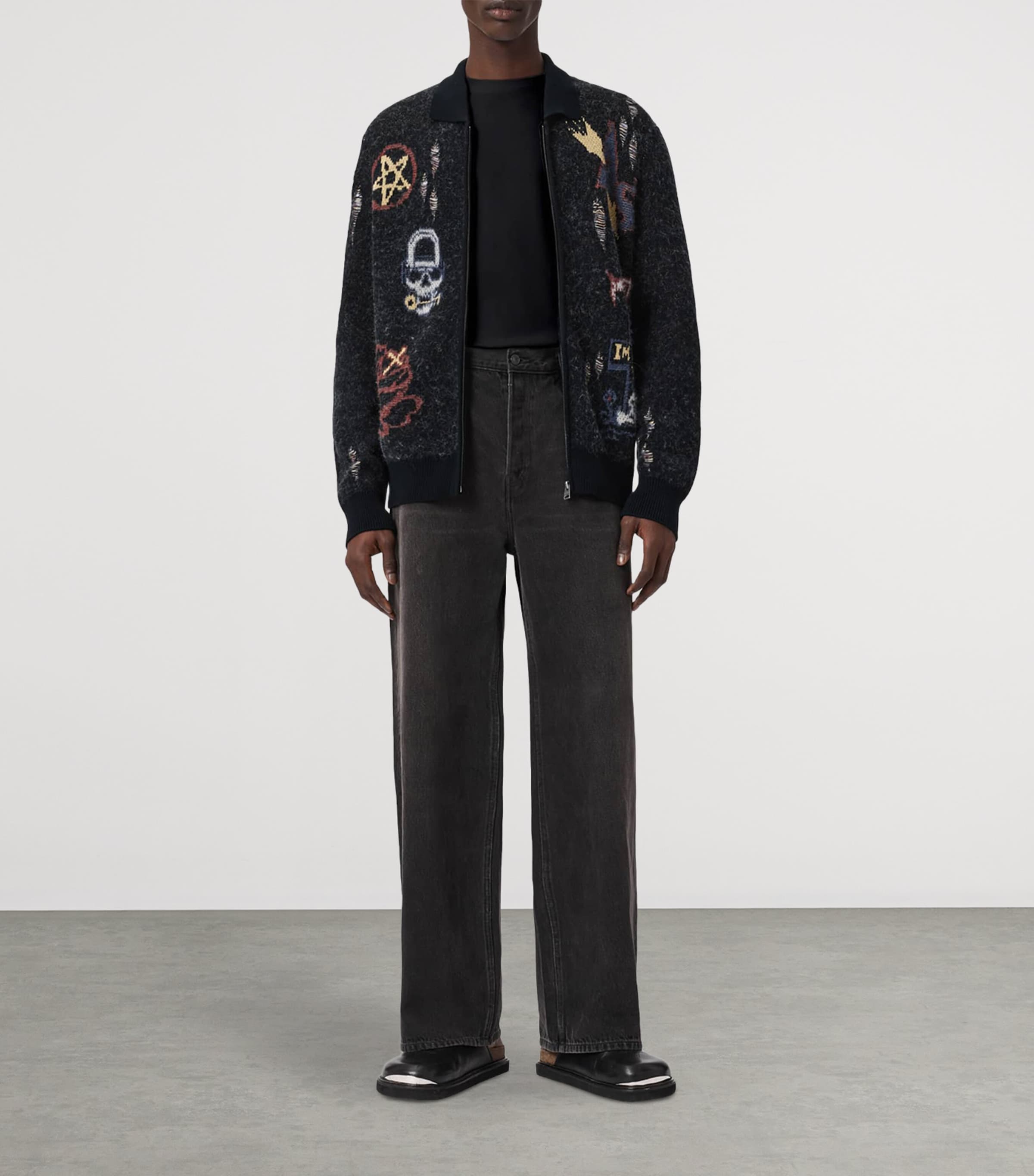 AllSaints Mens Cotton-Blend Meller Cardigan Black Image 2