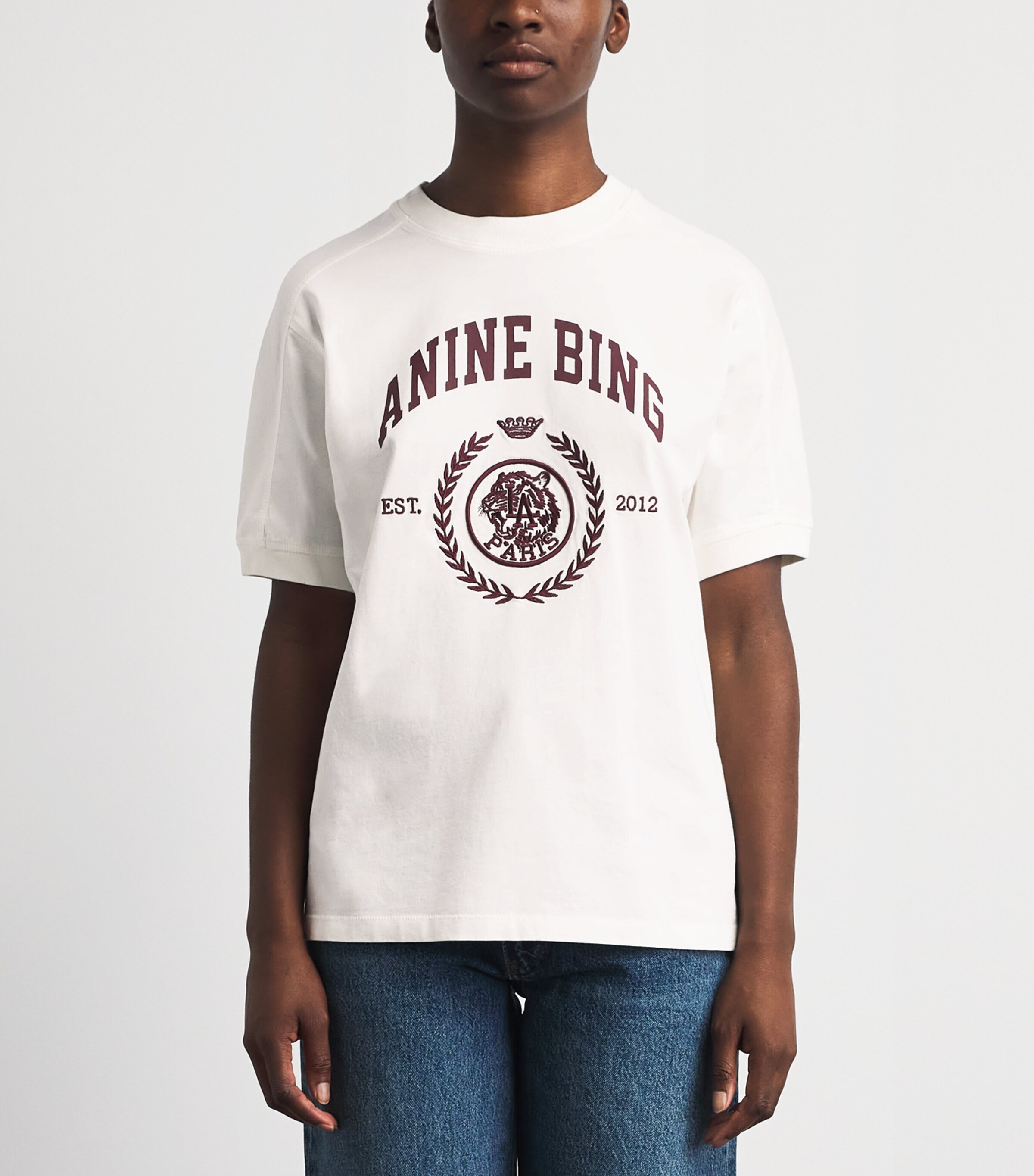 ANINE BING Womens Cotton Collegiate Jaylin T-Shirt Ecru Image 4