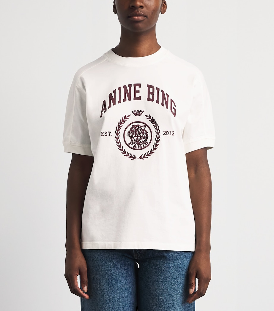 ANINE BING Womens Cotton Collegiate Jaylin T-Shirt Ecru Image 4