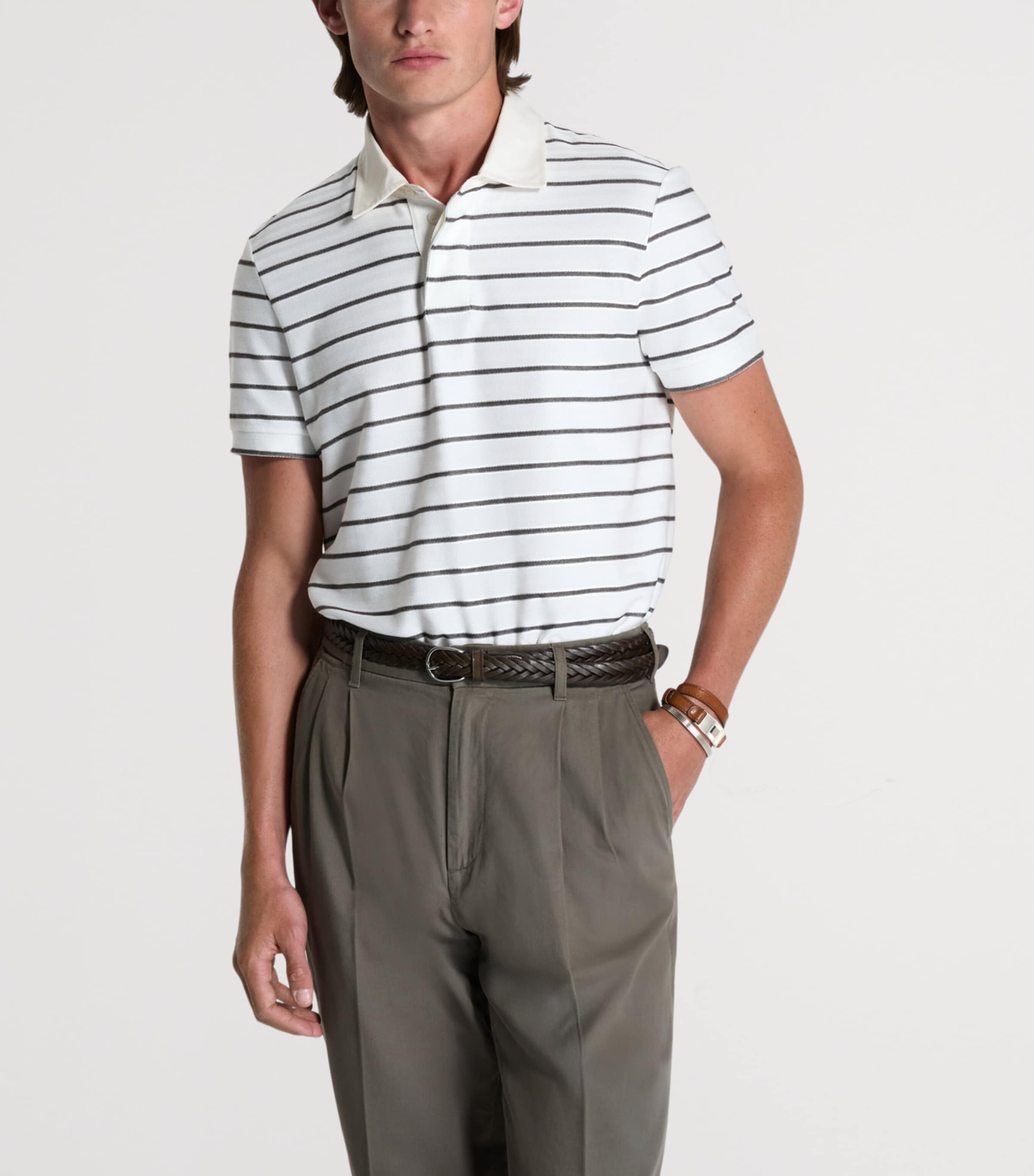 Dunhill Mens Stripe Polo Shirt Brown Image 4