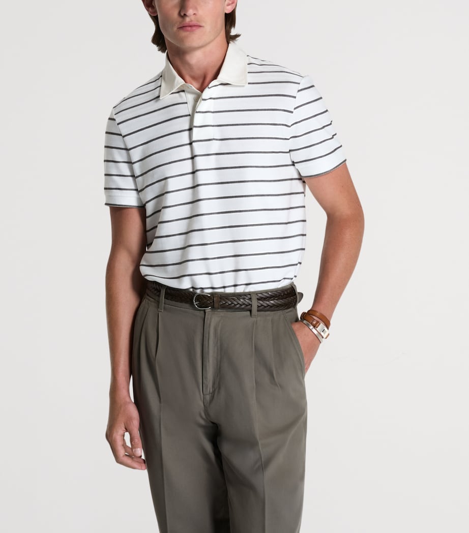 Dunhill Mens Stripe Polo Shirt Brown Image 4
