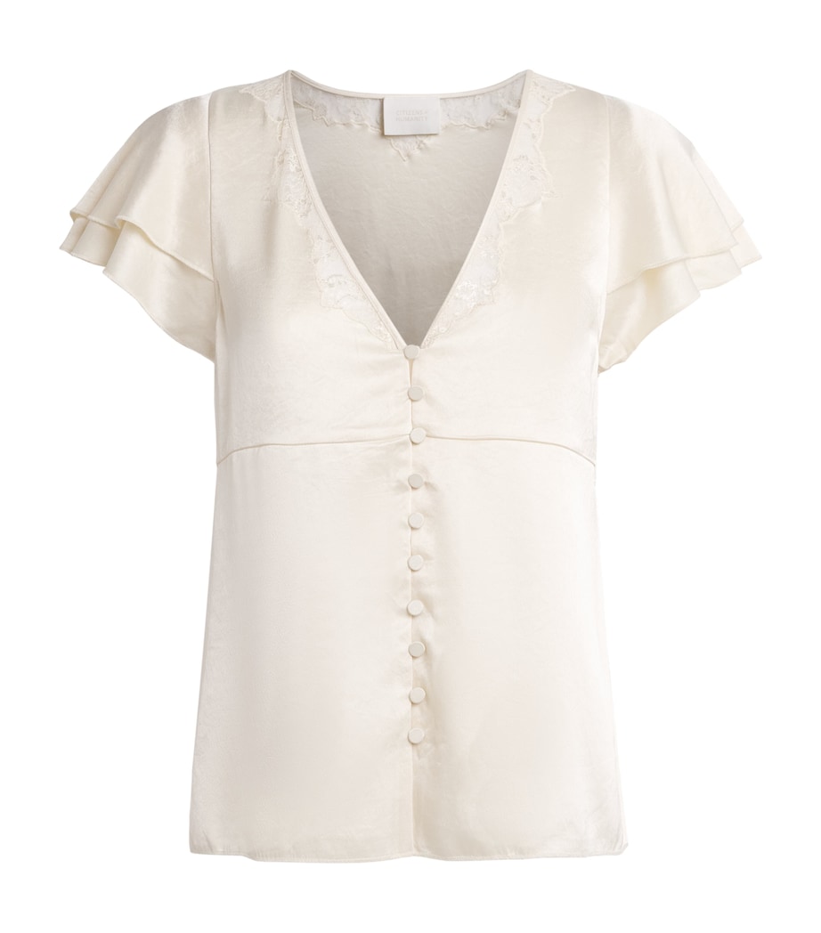 Citizens of Humanity Womens Lola Ruffle-Sleeve Blouse Cream Image 1