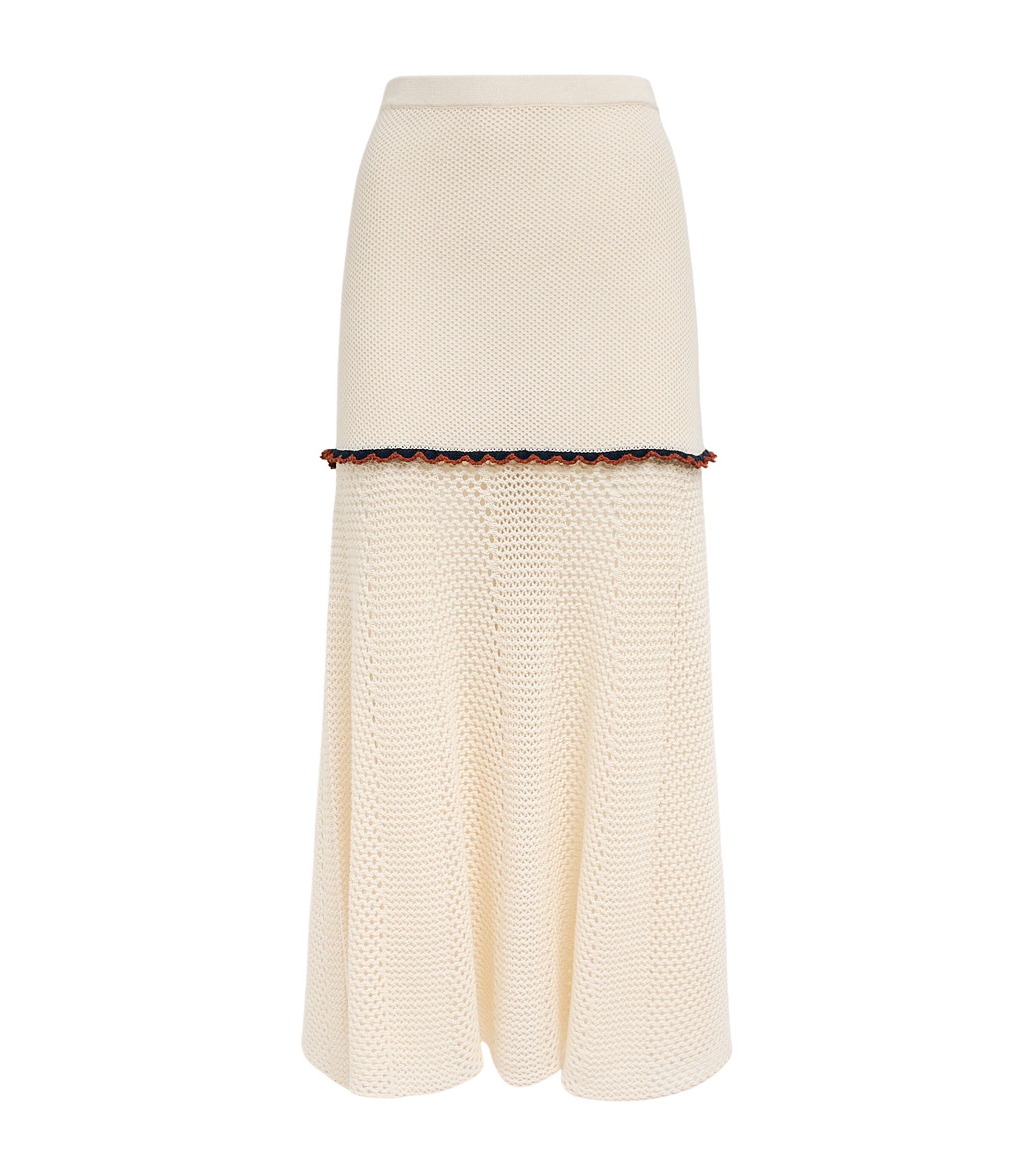 ESCVDO Crochet Mural Maxi Skirt Ivory Cobolt Brown