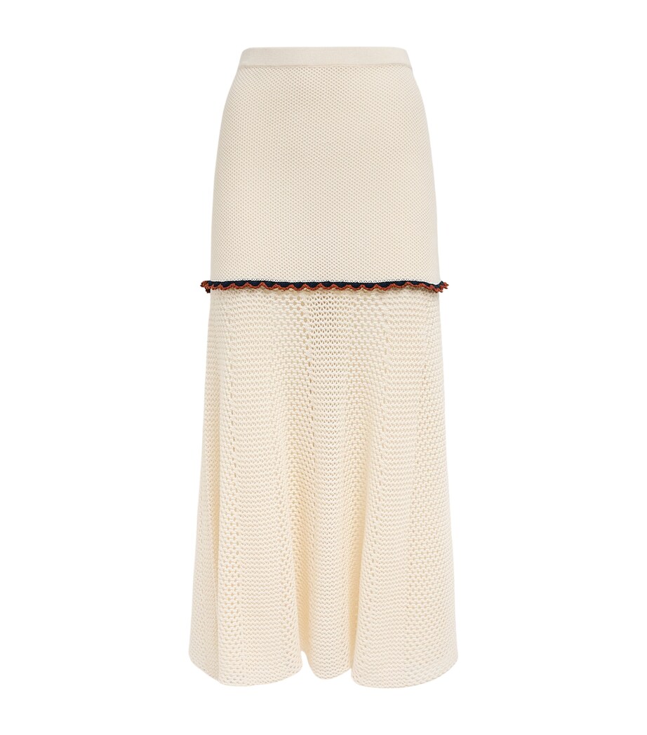 ESCVDO Womens Crochet Mural Maxi Skirt Ivory Cobolt Brown Image 1