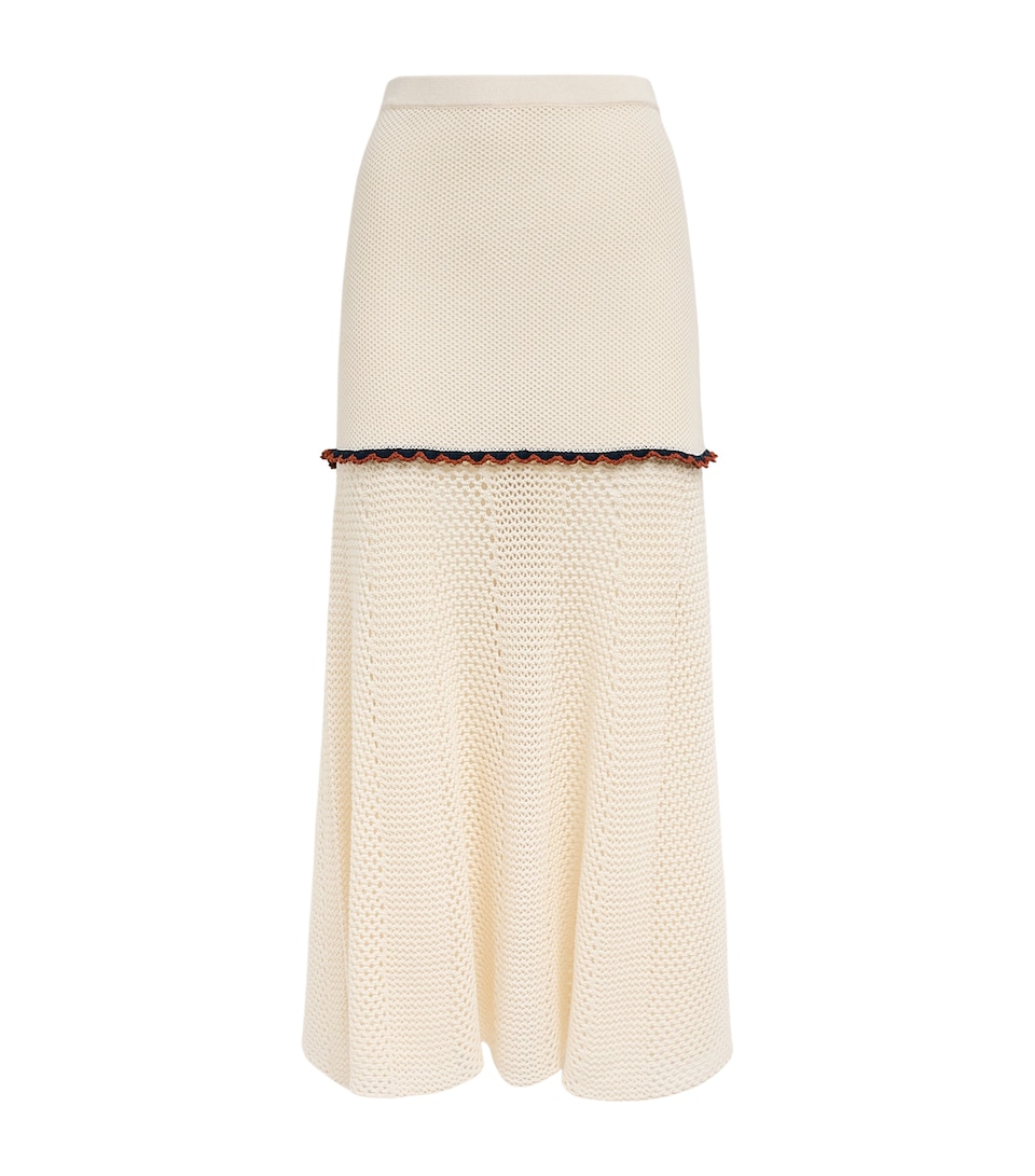 ESCVDO Crochet Mural Maxi Skirt Ivory Cobolt Brown