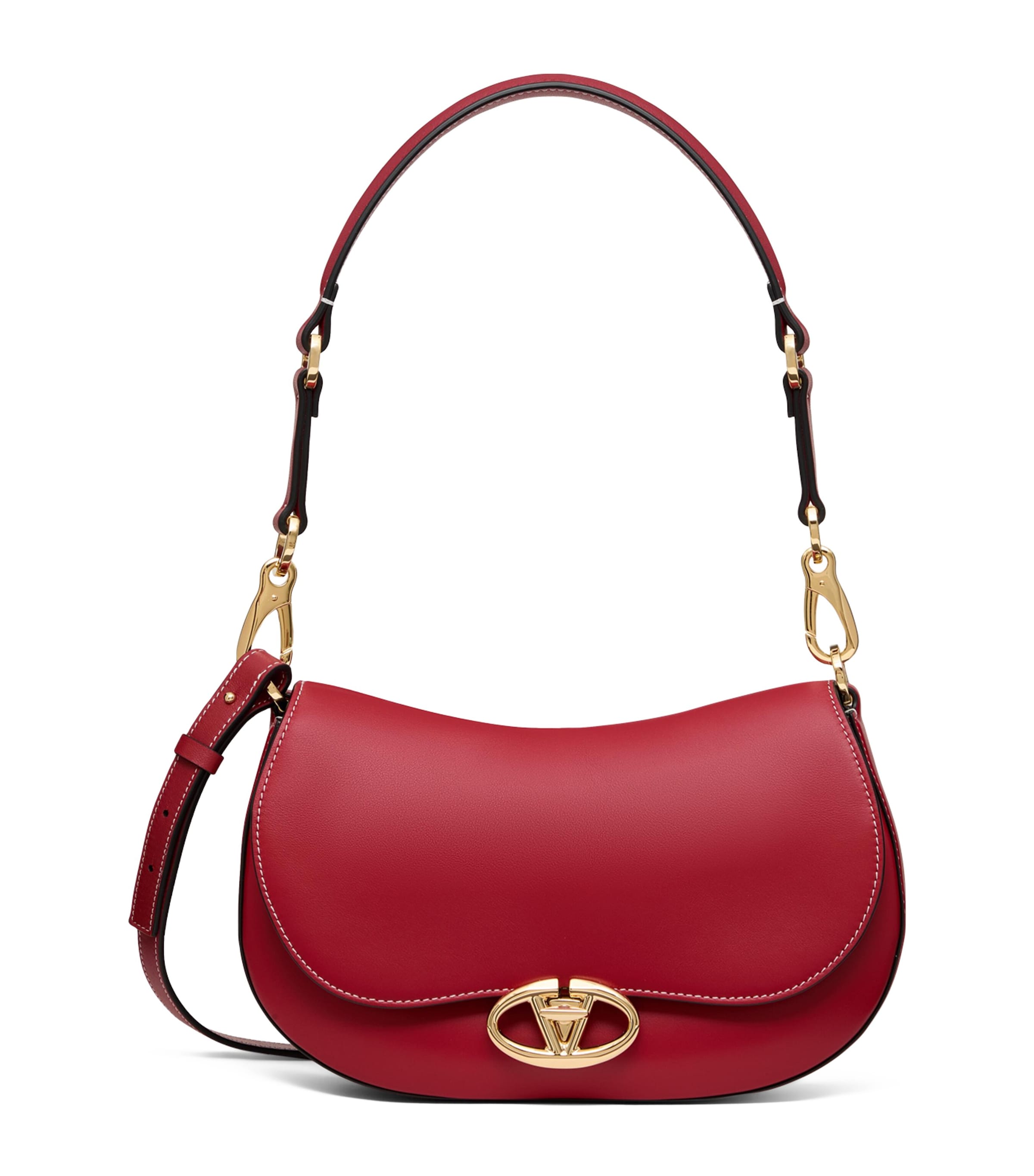 Shop Valentino Small Leather Ohval Shoulder Bag In Red