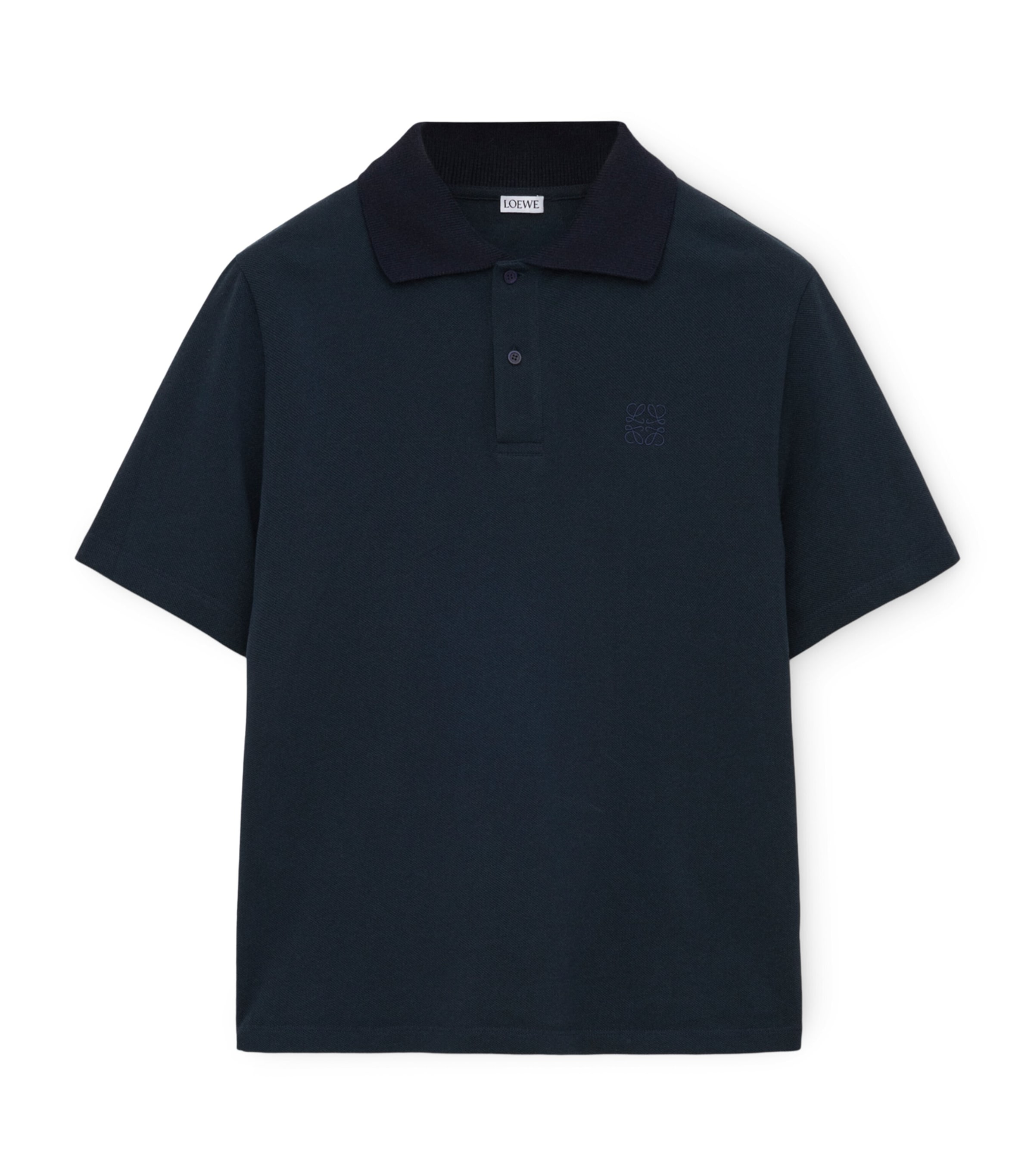 LOEWE Mens Cotton-Blend Anagram Polo Shirt Navy Blue Image 1