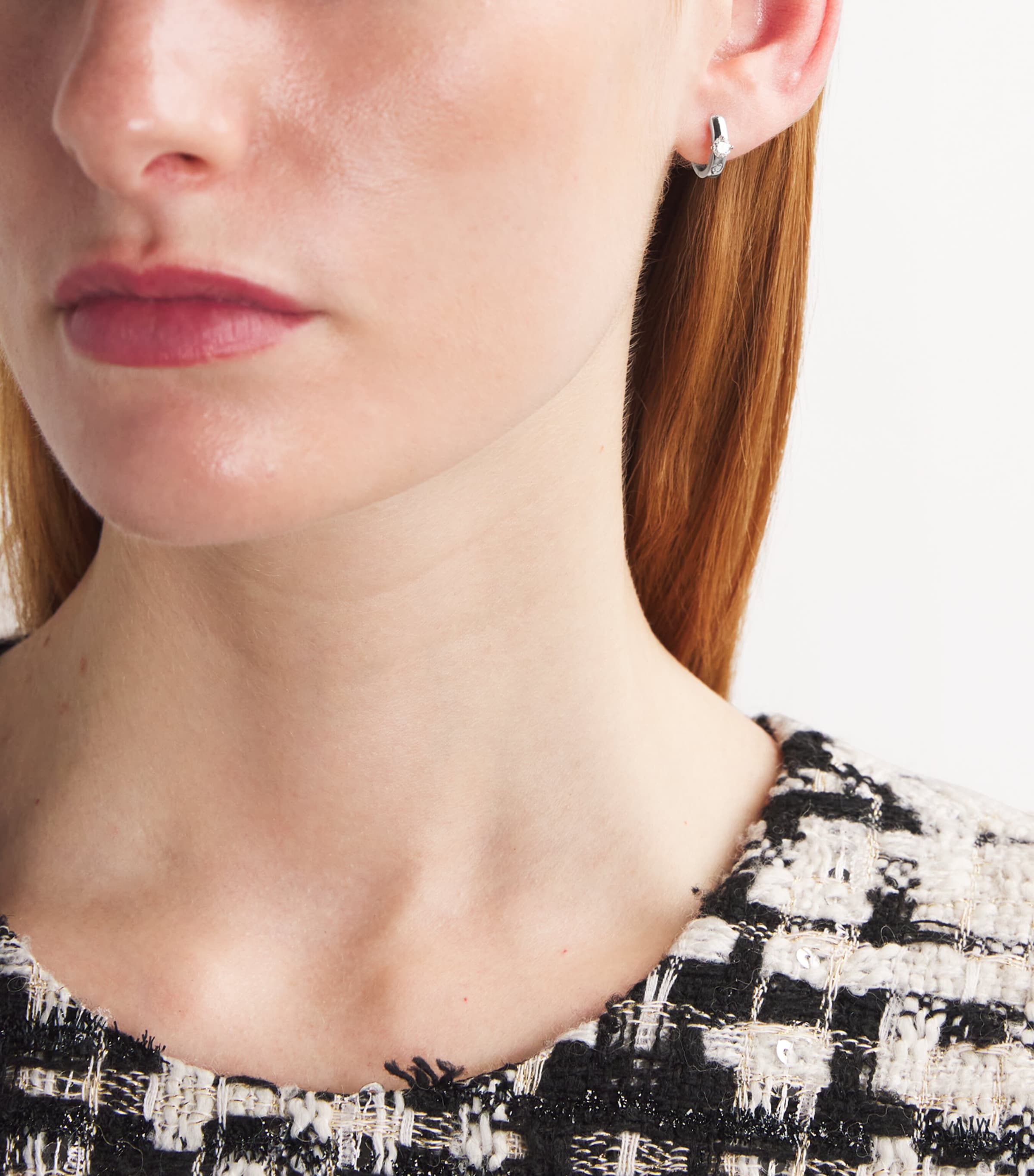 White Gold and Diamond Huggie Earrings WHITE GOLD Image 2