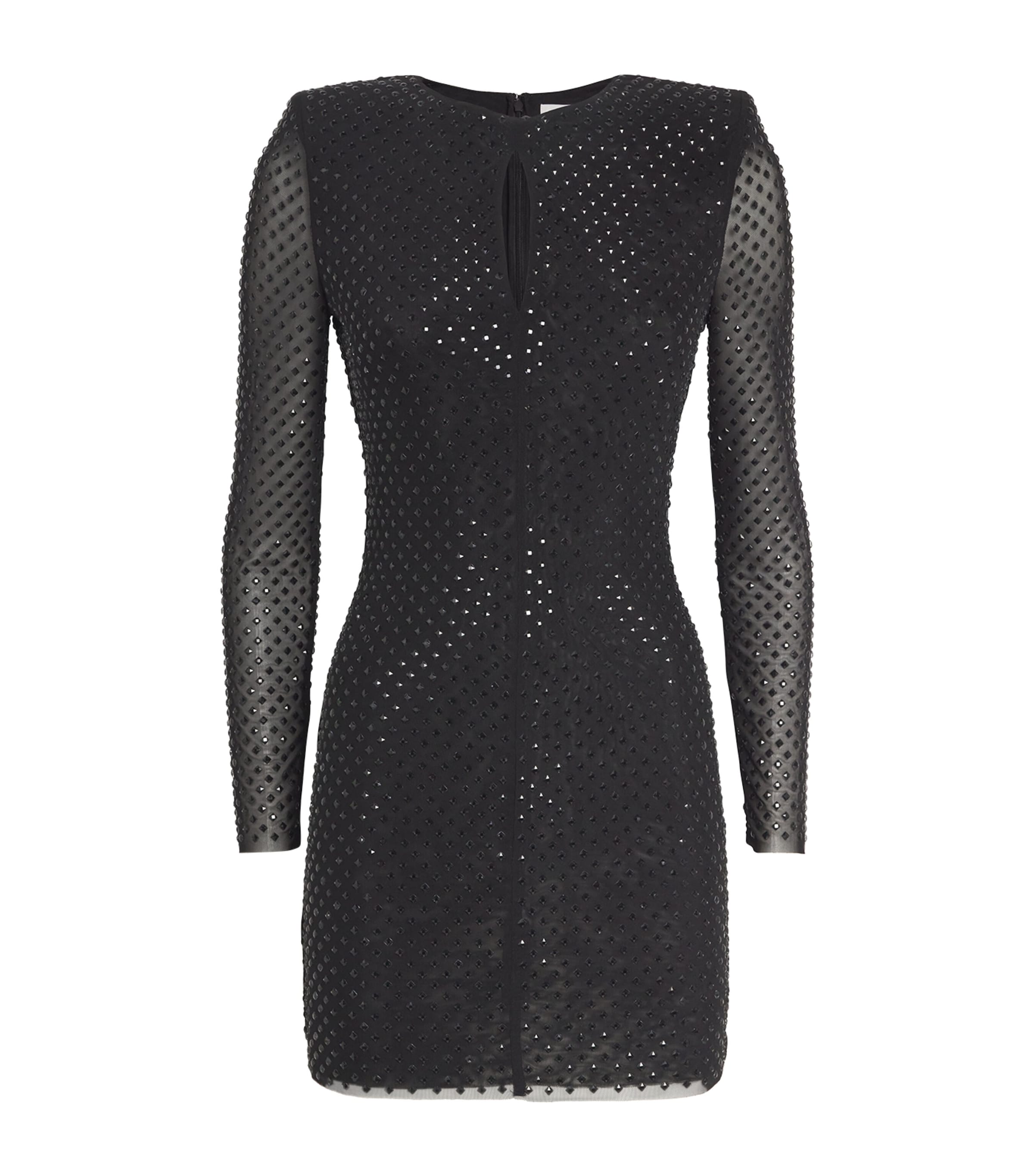 Shop Self-portrait Rhinestone-embellished Mini Dress In Black