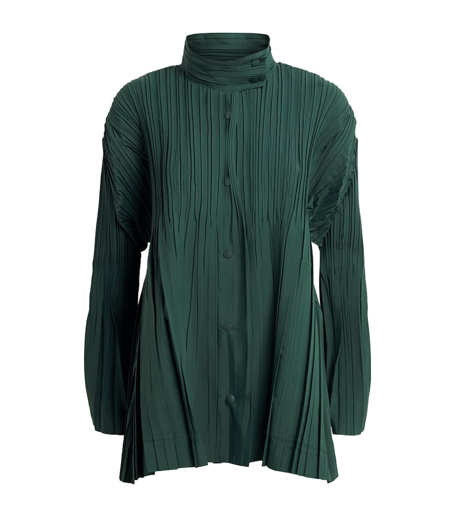 Pleats Please Issey Miyake Womens Pleated Float Coat Dark Green Image 1