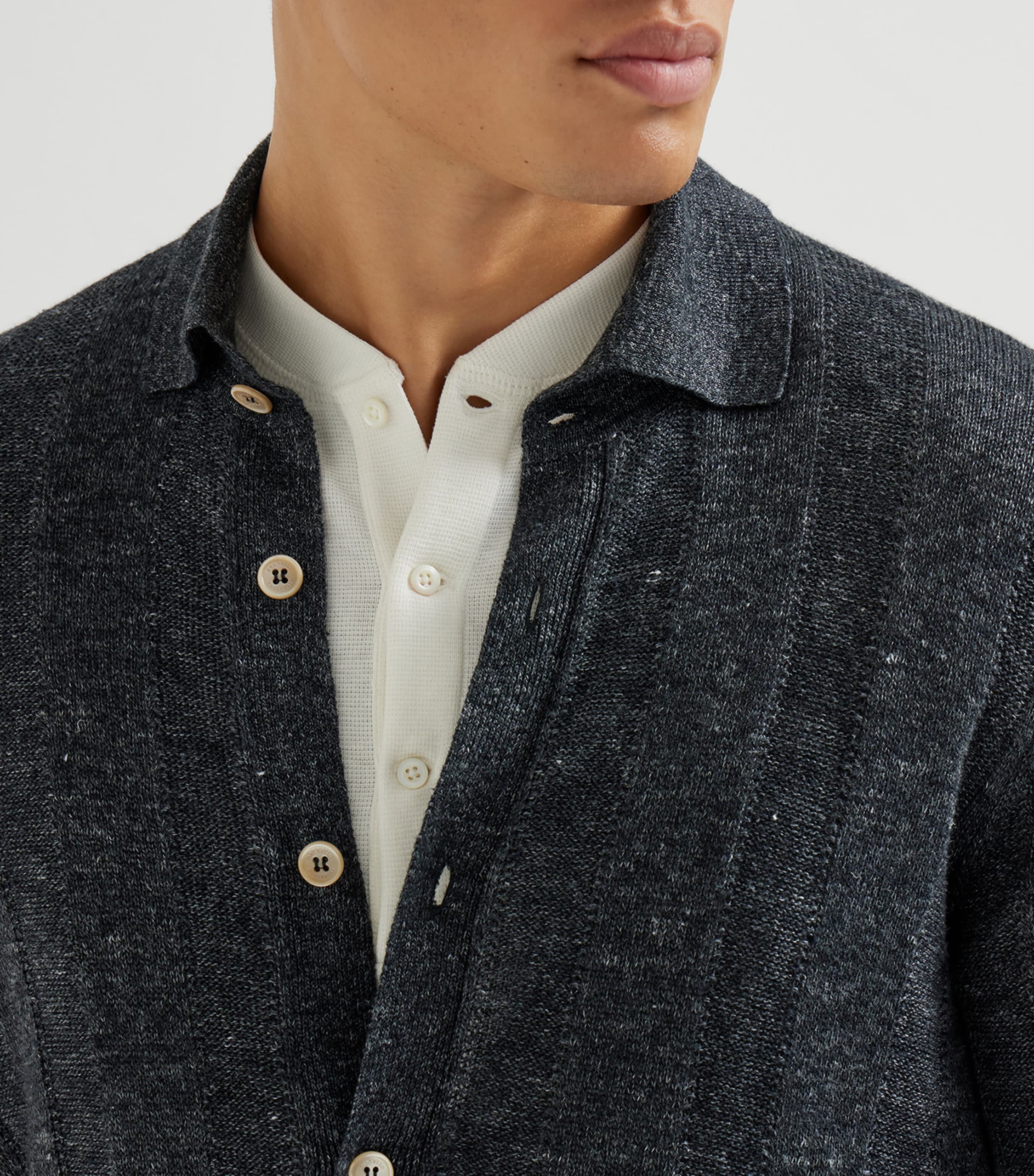 Brunello Cucinelli Mens Linen-Cotton Polo Sweater Image 6