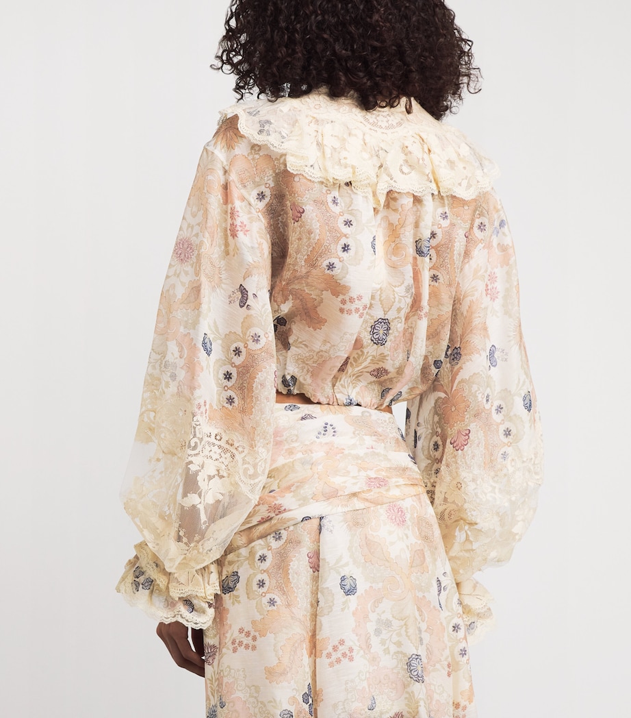 Linen-Silk Rebellion Lace-Up Blouse CRF CREAM FLORAL Image 4