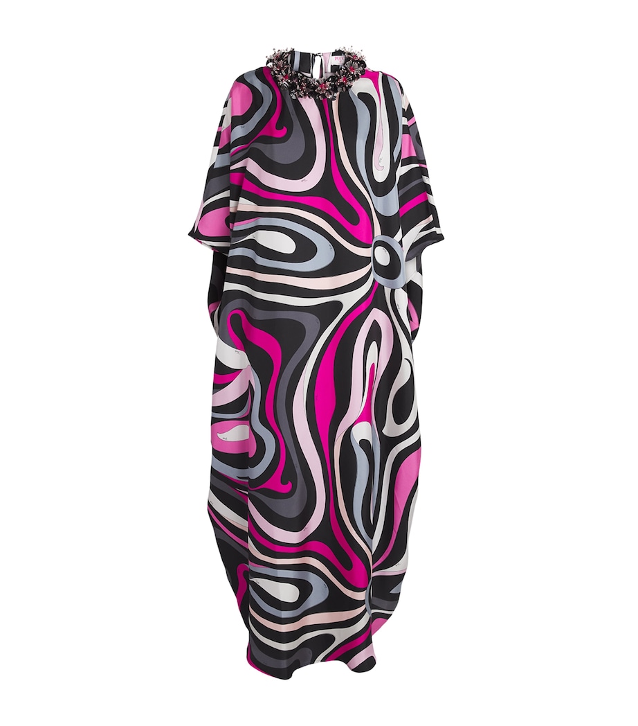 Silk Embellished Marmo Kaftan 003 NERO/FUXIA Image 1