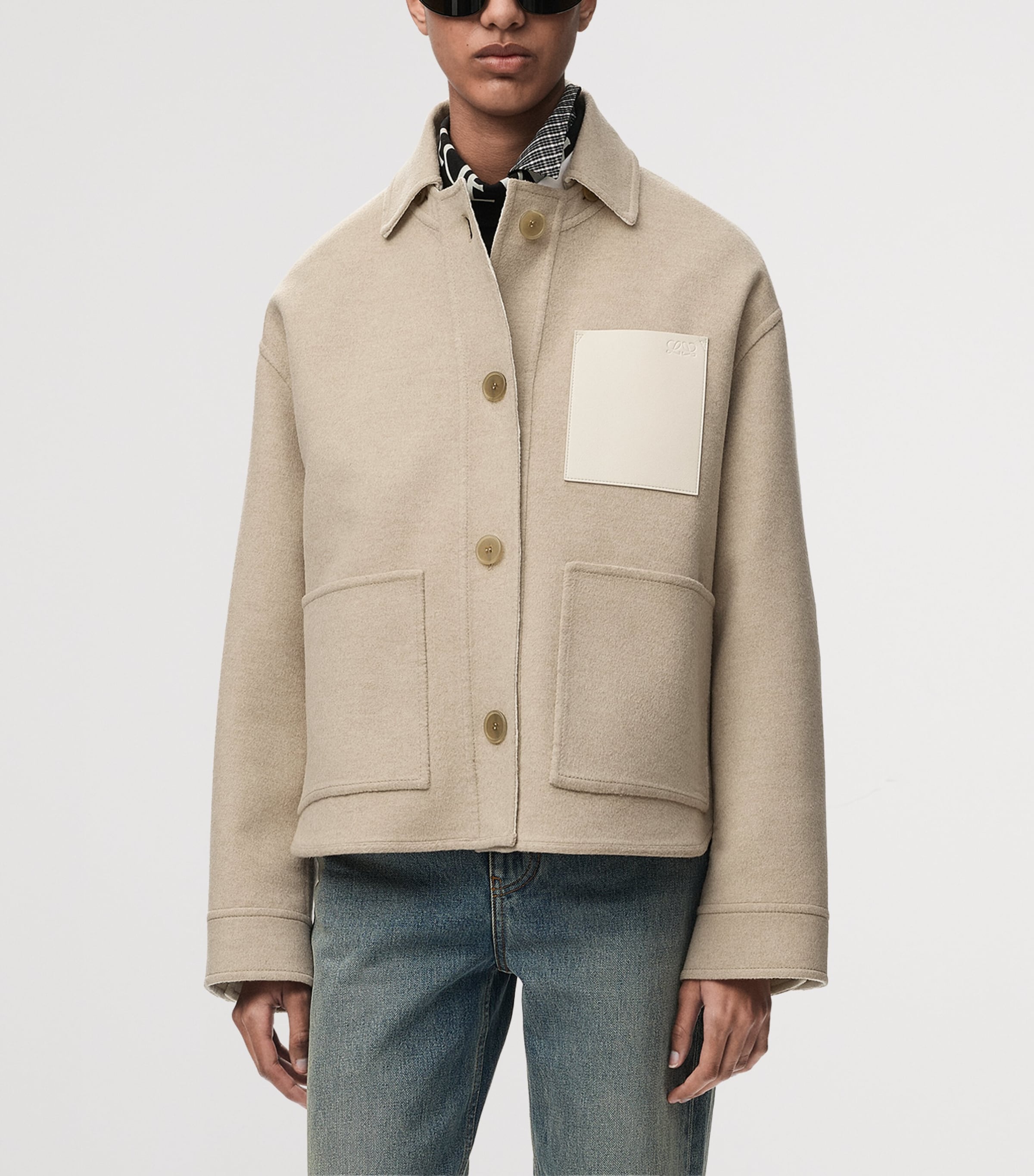 LOEWE Womens Wool-Cashmere Workwear Jacket Beige/white Image 3