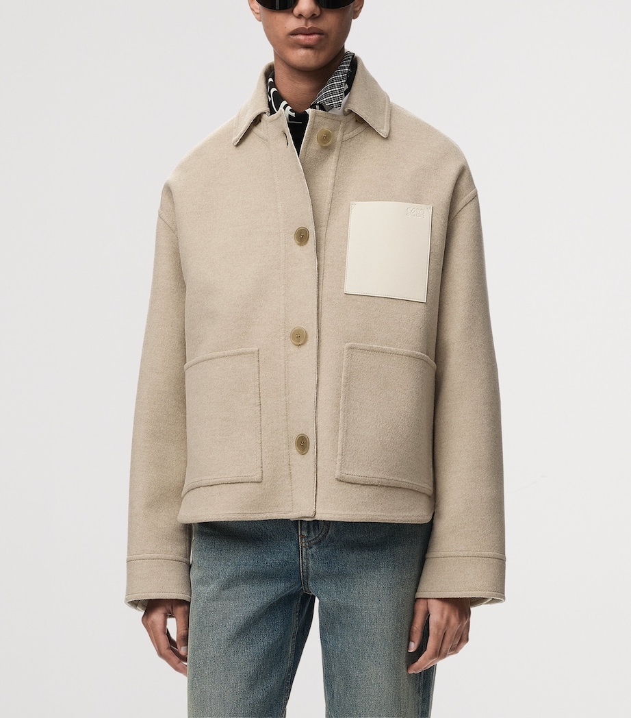 LOEWE Womens Wool-Cashmere Workwear Jacket Beige/white Image 3