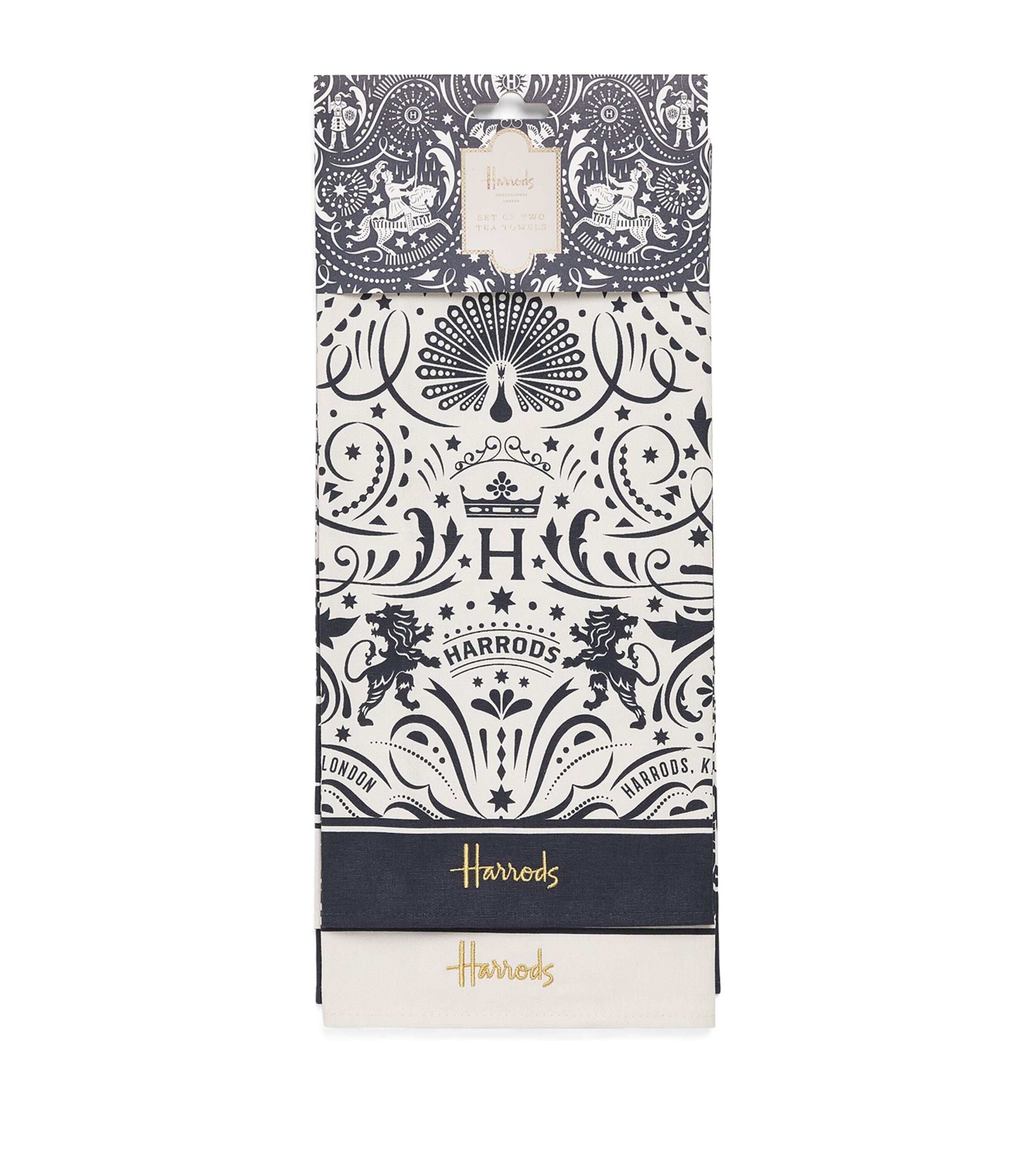 Harrods Cotton Knights of Brompton Tea Towels (Set of 2) Navy Image 1