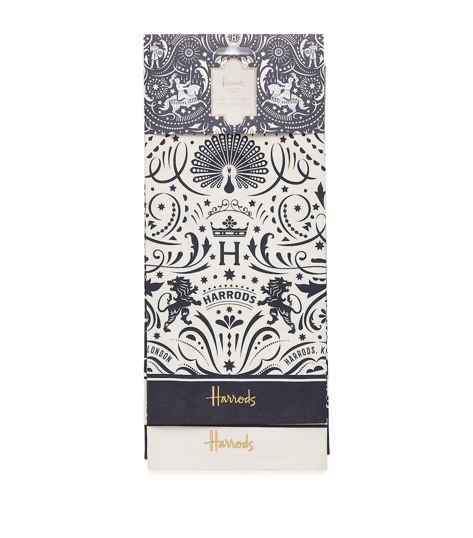 Harrods Cotton Knights of Brompton Tea Towels (Set of 2) Navy Image 1