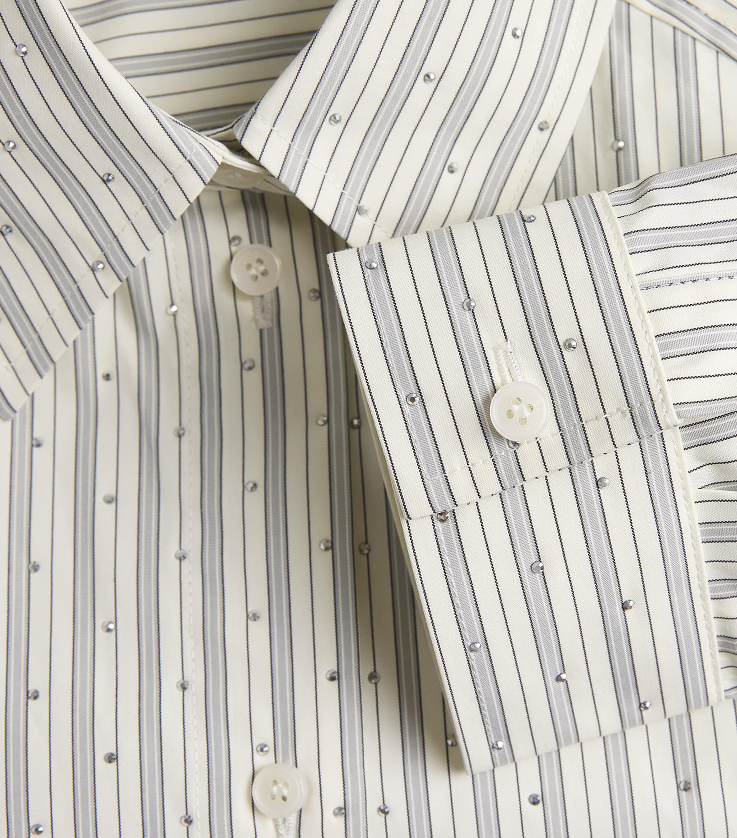 Sandro Paris Womens Rhinestone-Embellished Stripe Shirt Ecru Image 5