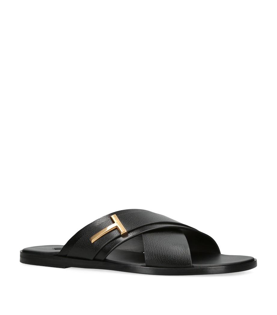 Leather Preston Slides BLACK Image 3