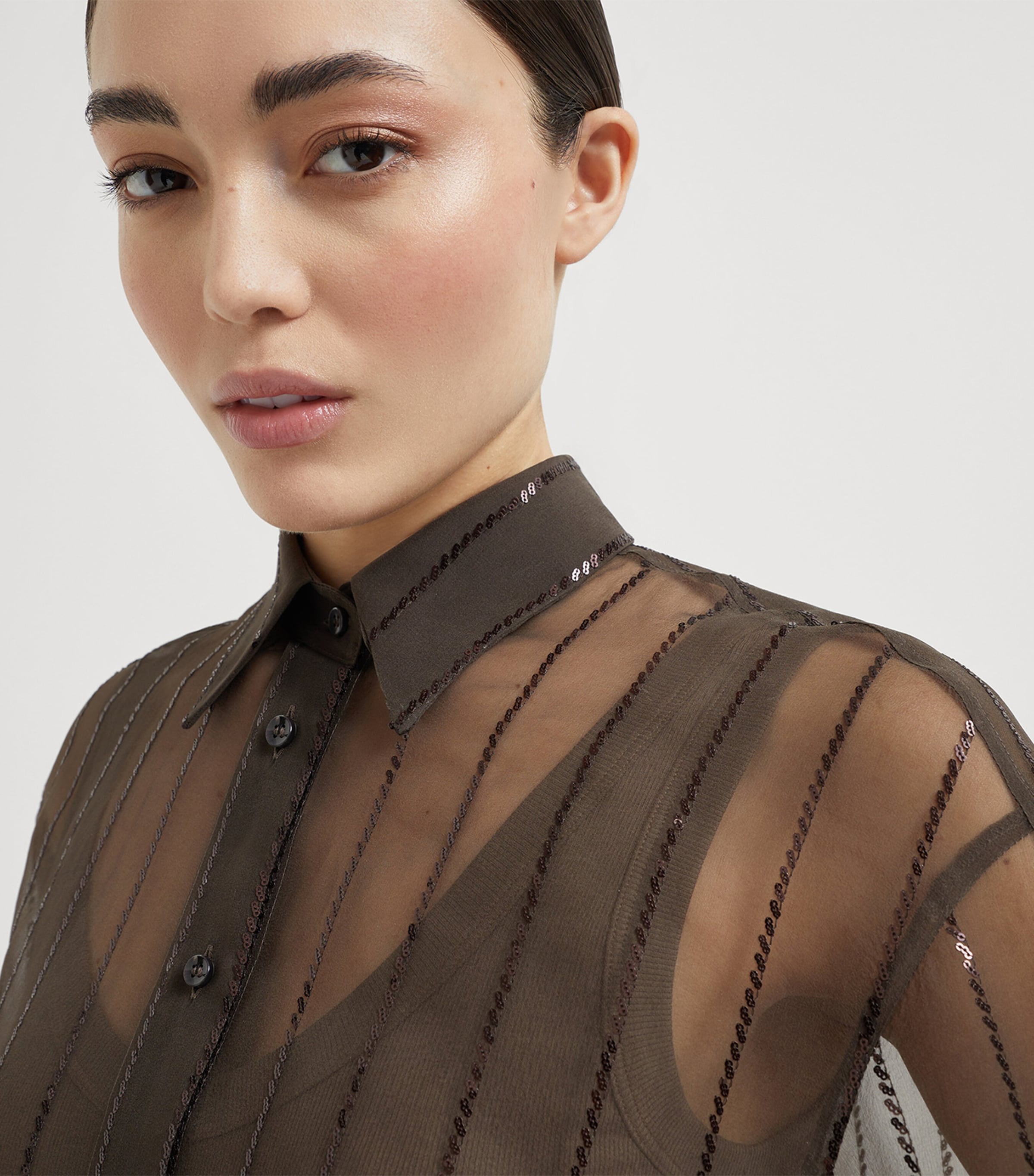 Silk Sequin-Stripe Shirt C4222 Image 6