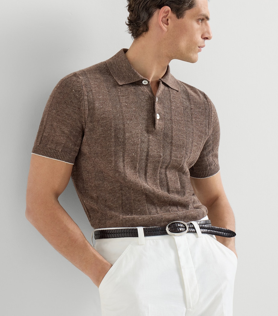 Brunello Cucinelli Mens Linen-Cotton Rib-Knit Polo Shirt Image 4