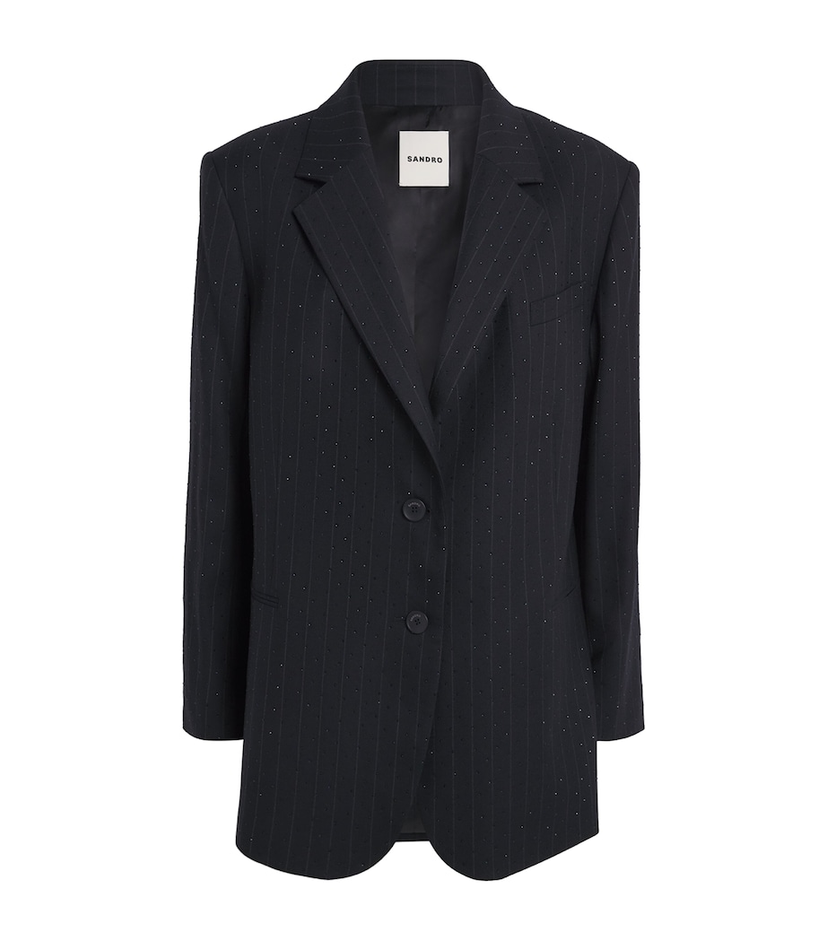 Pinstripe Rhinestone-Embellished Blazer NAVY BLUE Image 1