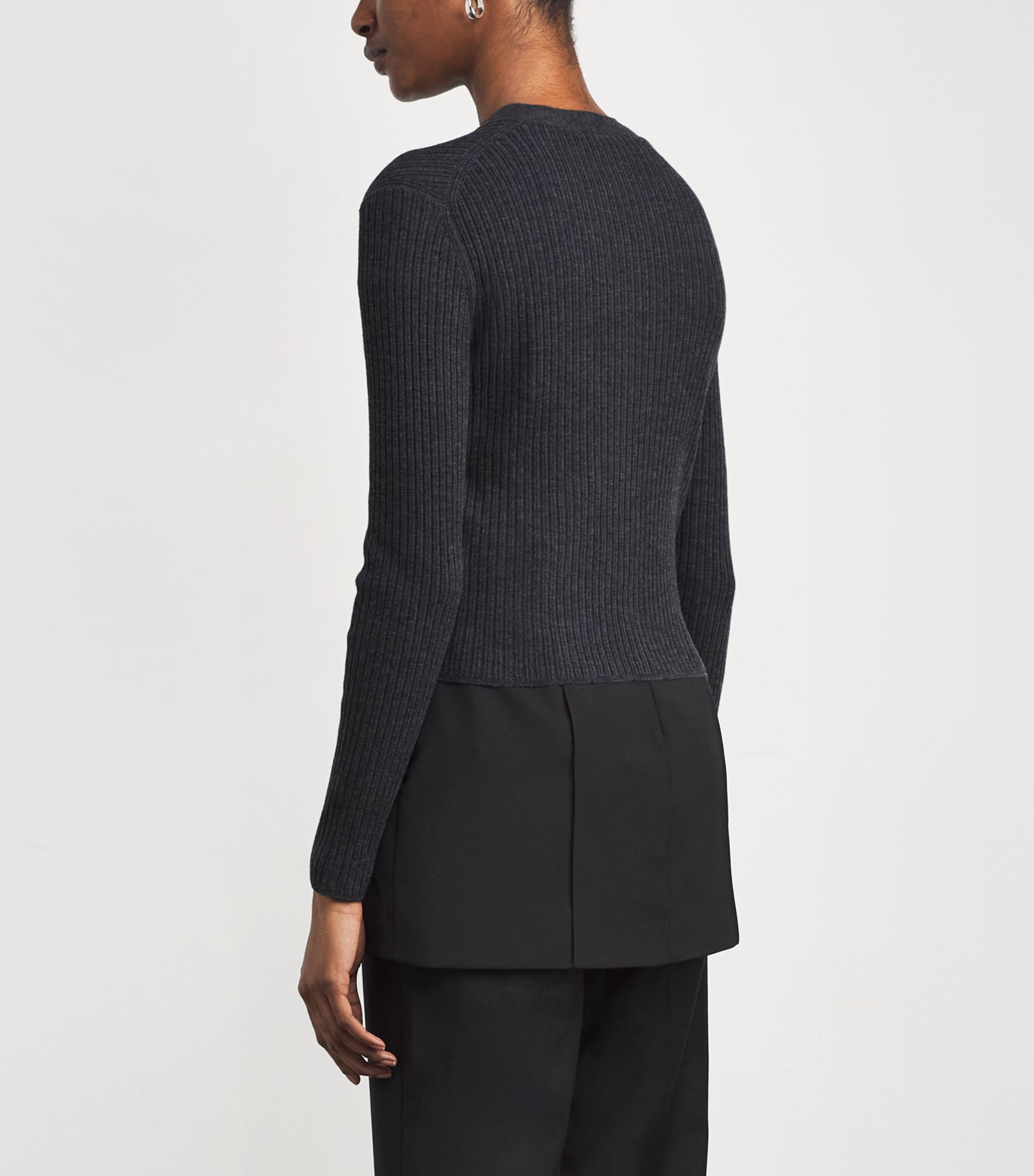 Wool-Blend Ribbed Cardigan SMOKE Image 4