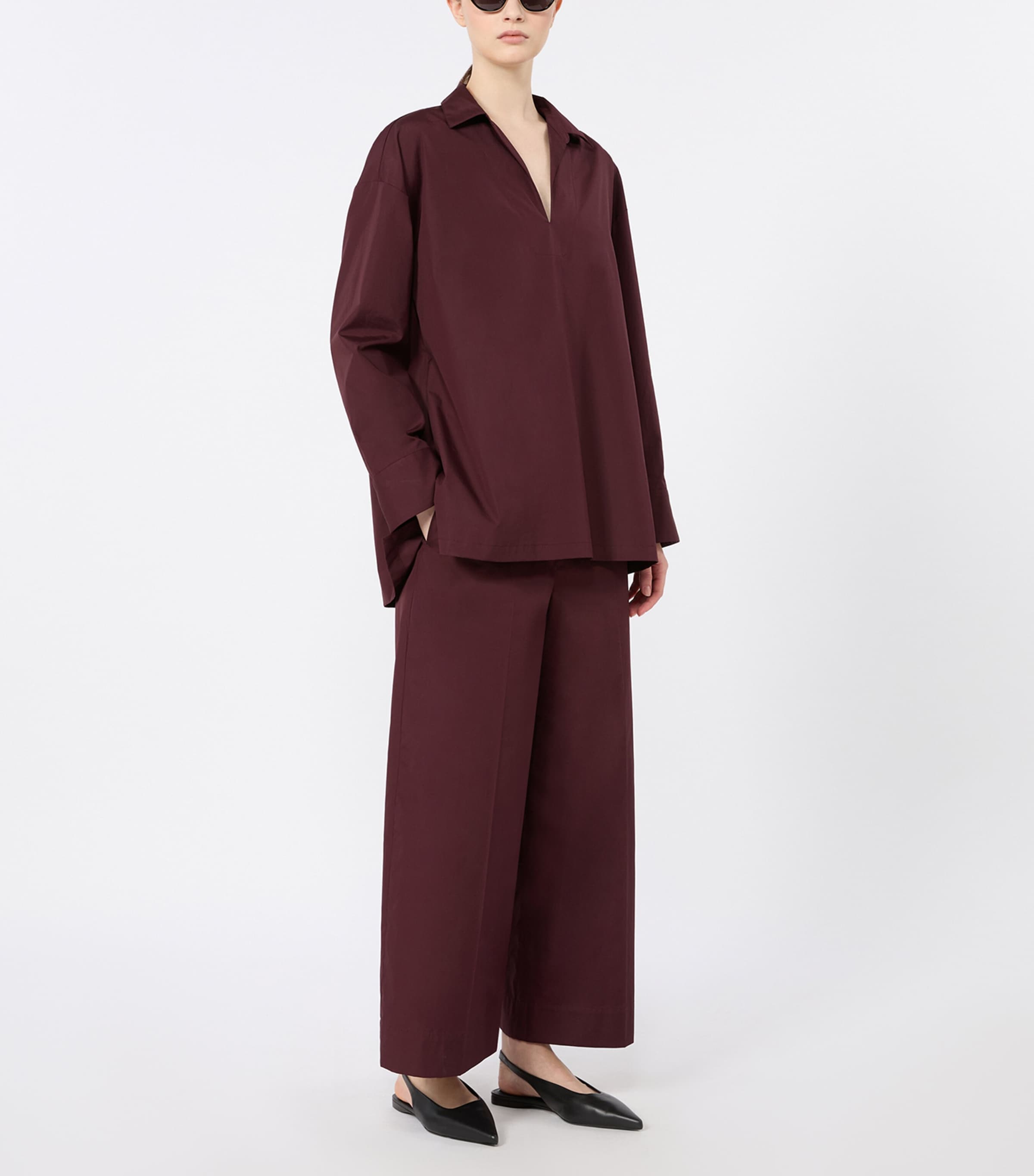 Max Mara Womens Cotton Poplin Blouse Dark Red Image 2