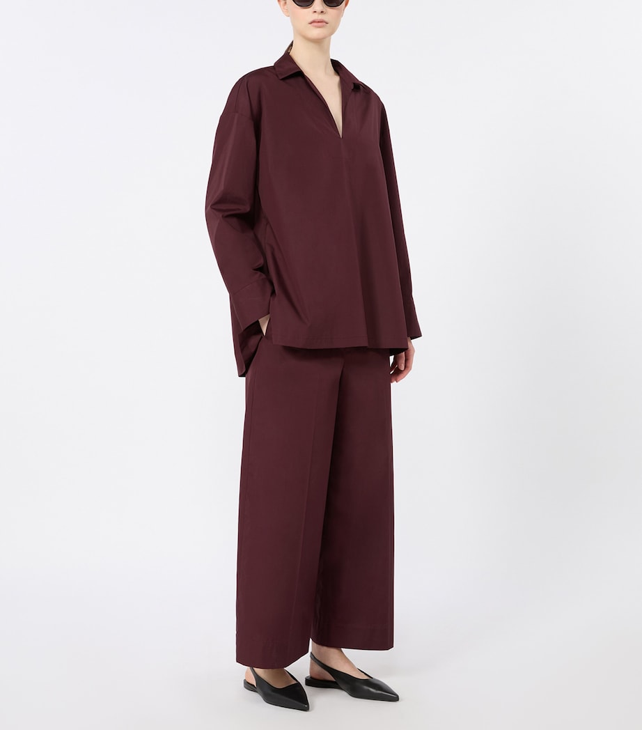 Max Mara Womens Cotton Poplin Blouse Dark Red Image 2