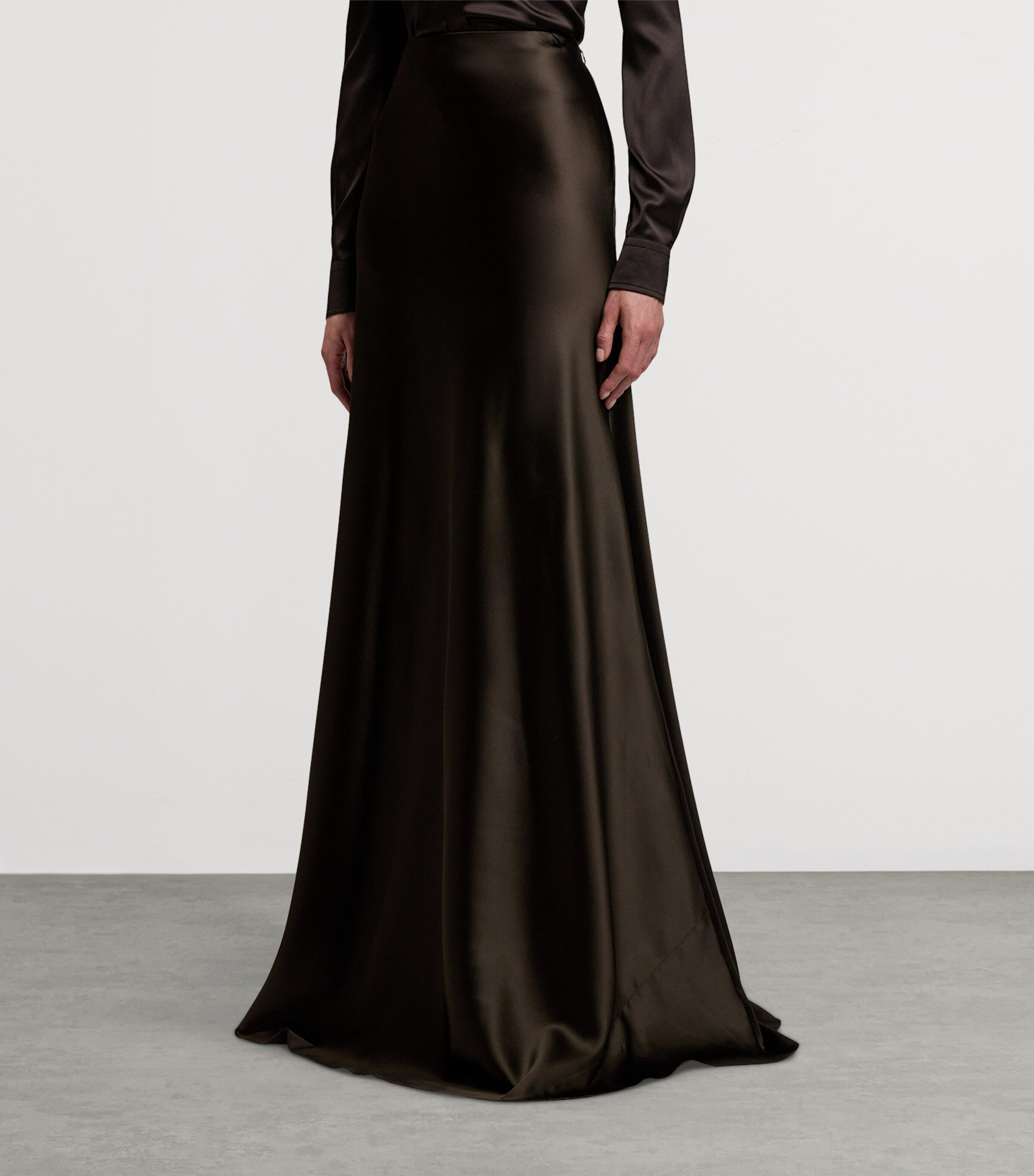 Stretch-Satin Masina Maxi Skirt DARK BROWN Image 2