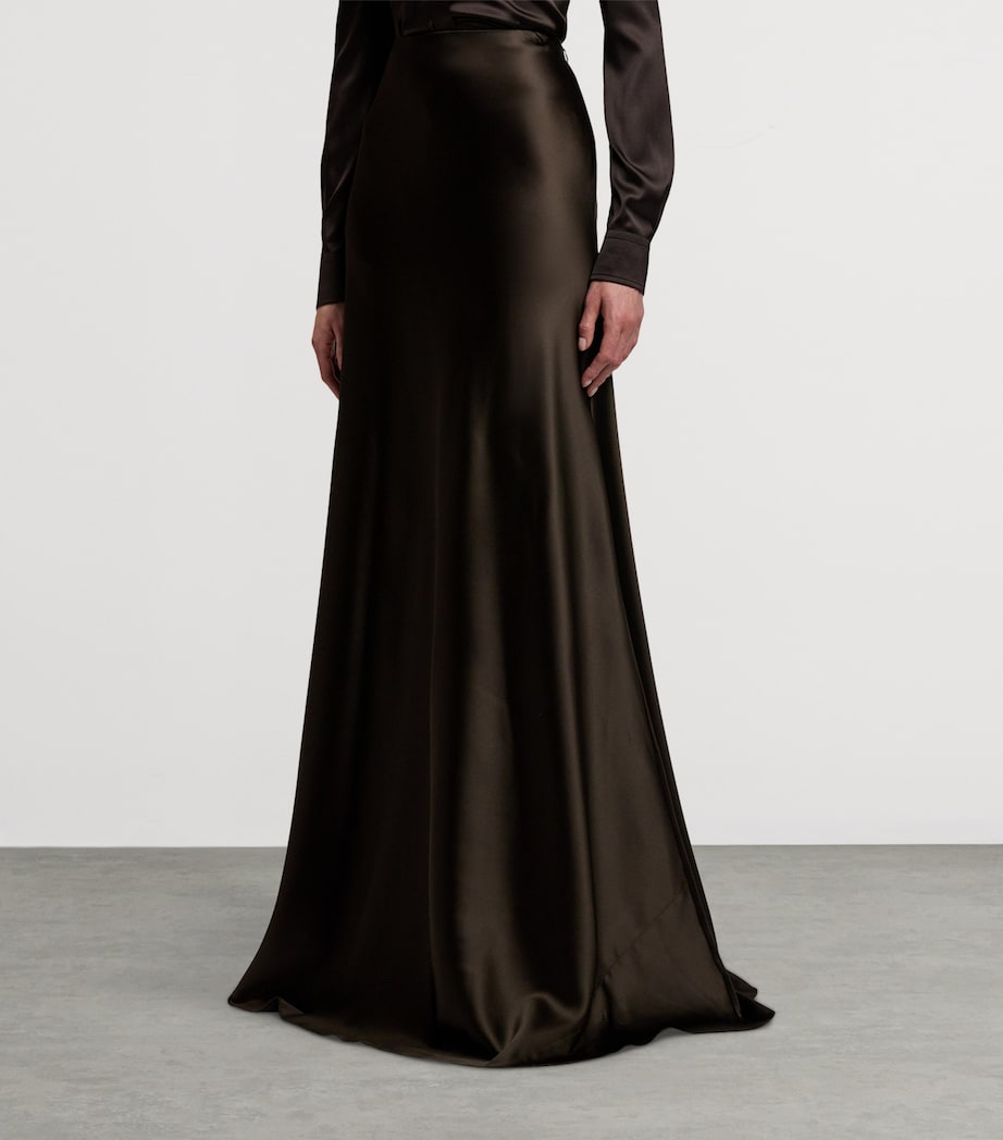 Stretch-Satin Masina Maxi Skirt DARK BROWN Image 2