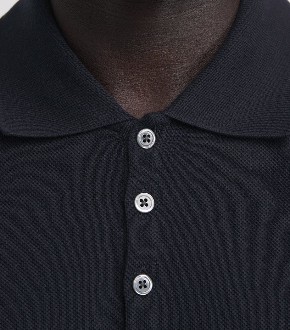 Thom Browne Mens Cotton Appliqué Polo Shirt Navy Image 6