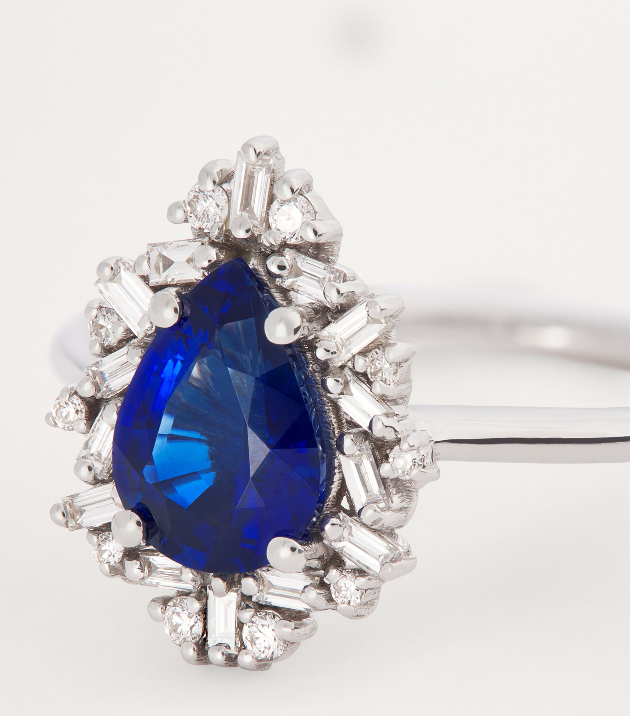 White Gold, Sapphire and Diamond One of a Kind Teardrop Ring (Size 6.75) 18K WG/BS Image 6