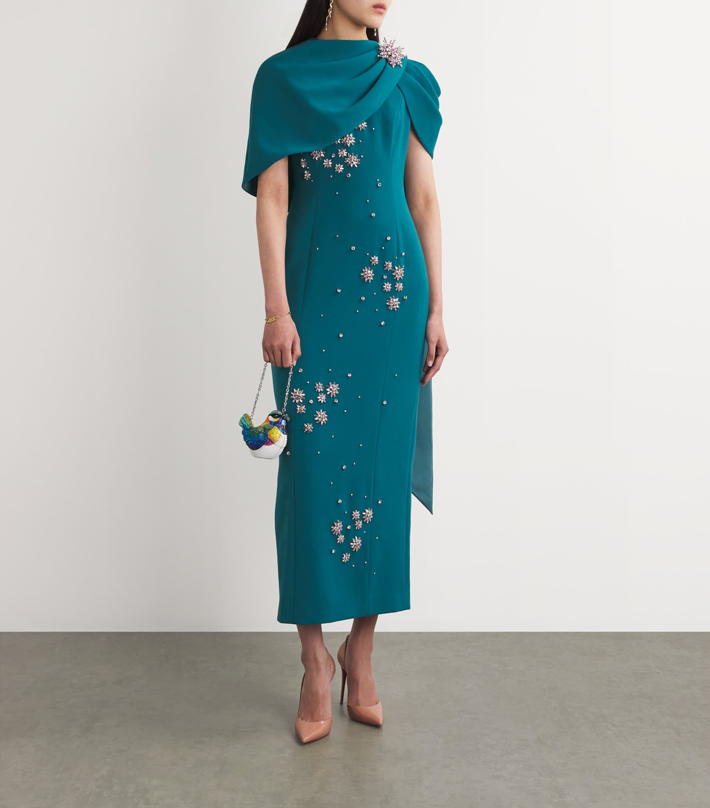 Embellished Isolde Fitted Cape Gown TEAL Image 2