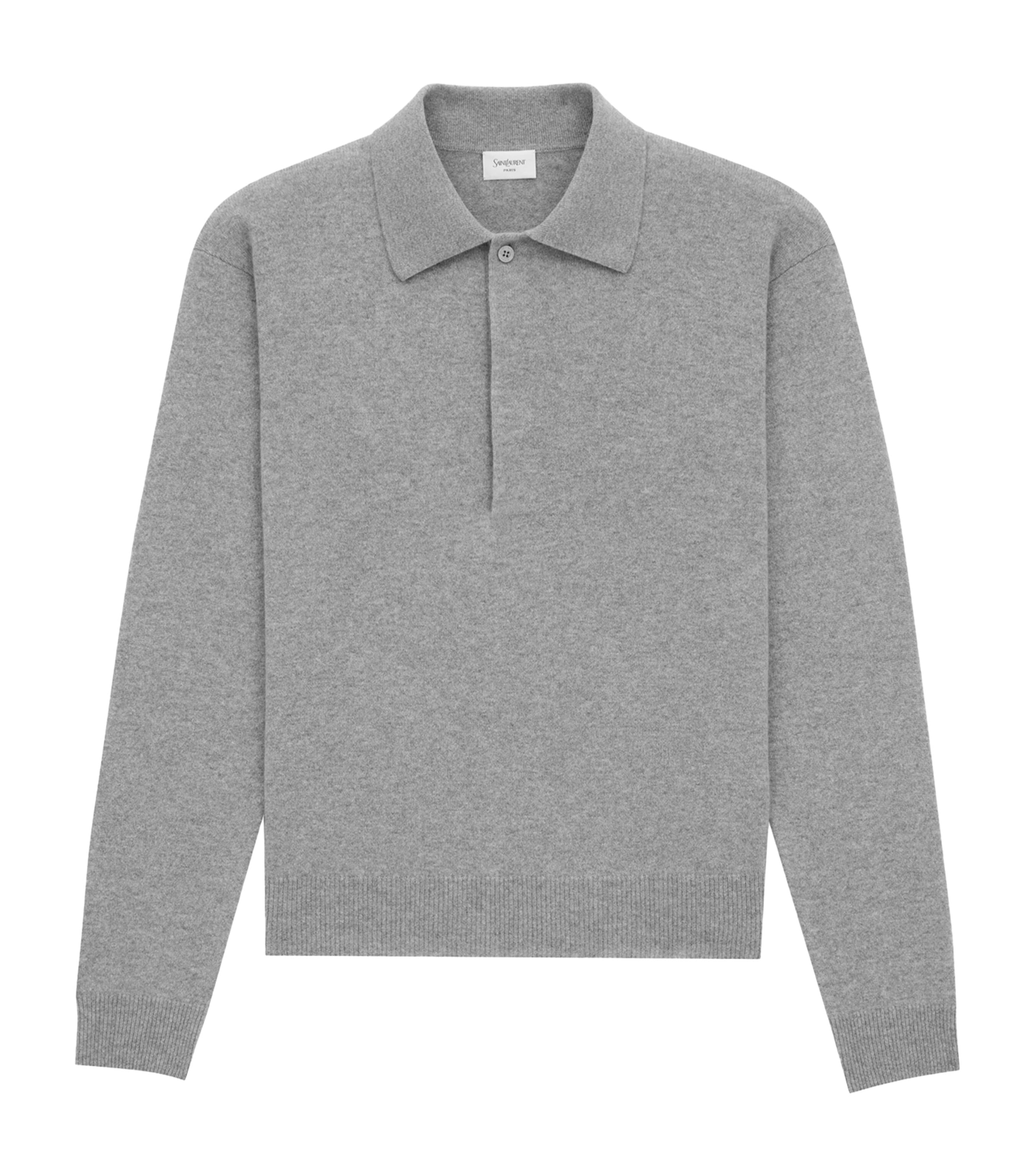 Saint Laurent Collared Wool Polo Long Sleeves In Grey