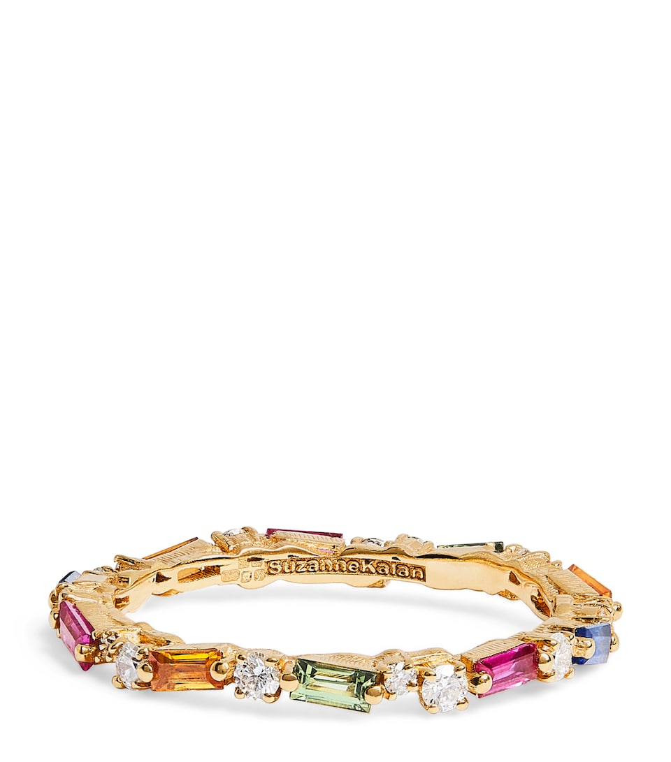 Suzanne Kalan Yellow Gold, Diamond and Rainbow Sapphire Thin Mix Eternity Ring Yg/rs