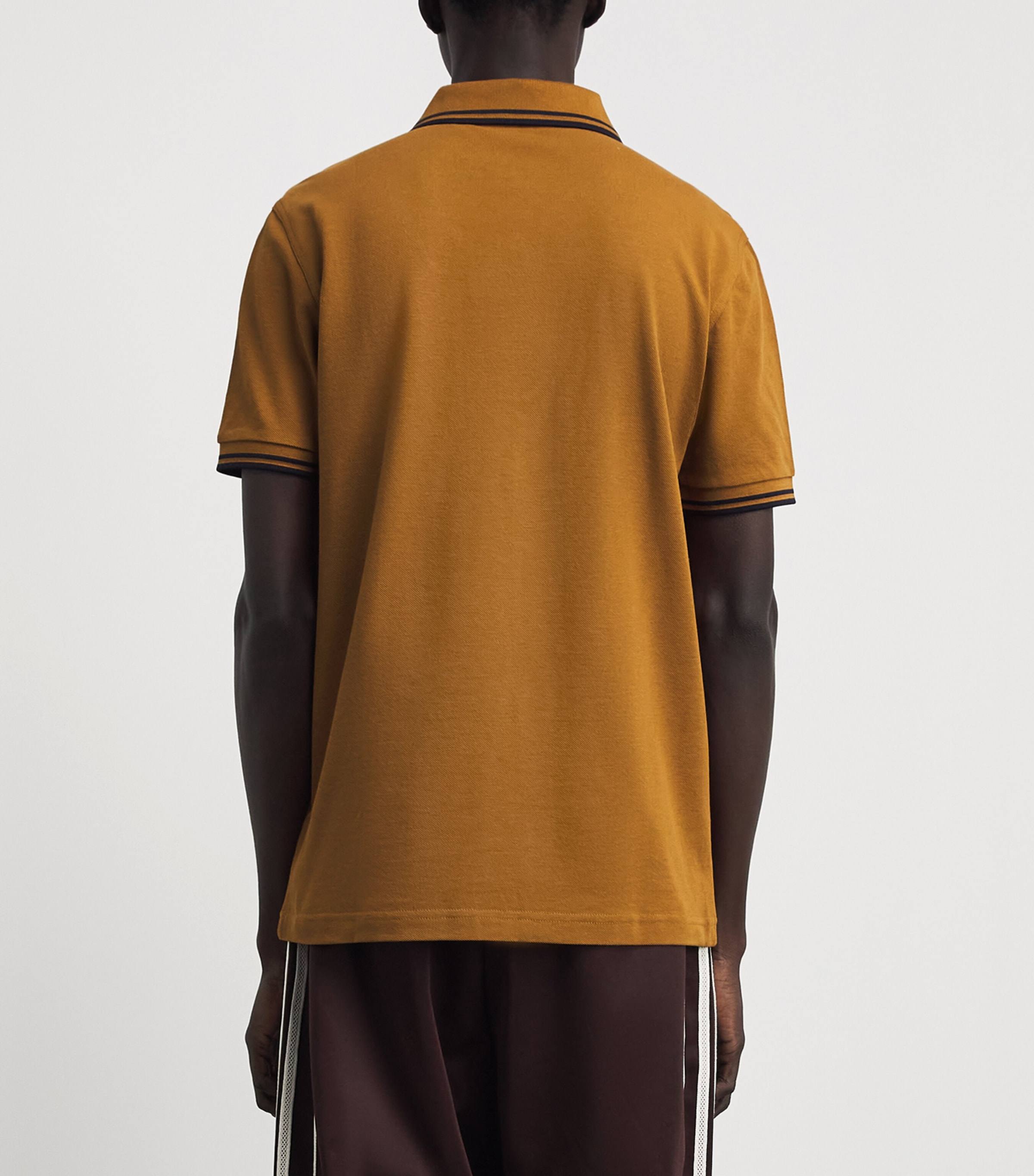 Fred Perry Mens Cotton Twin Tipped Polo Shirt Dark Caramel/nav Image 5