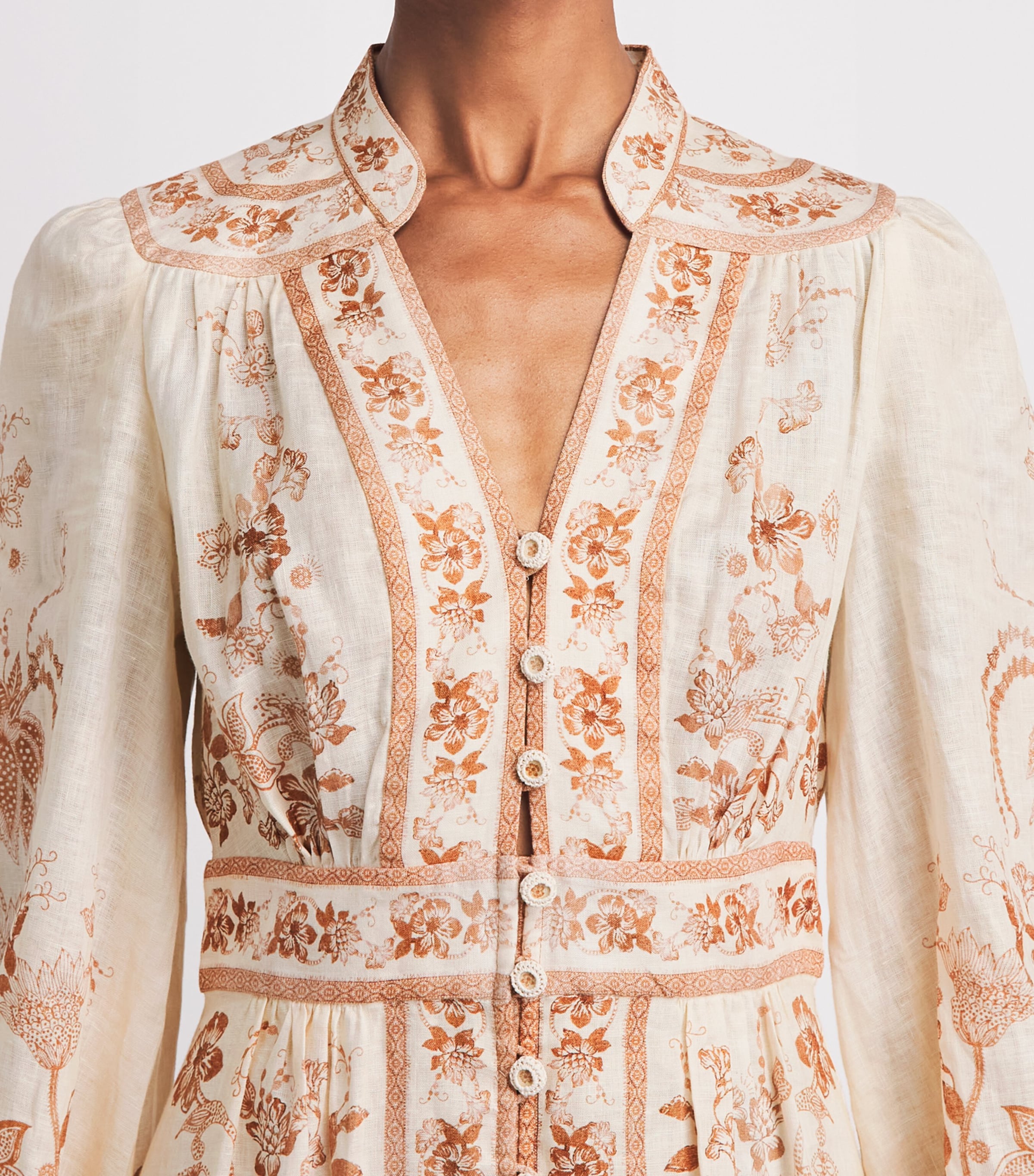 Zimmermann Womens Linen Indra Plunge Midi Dress Cream Tan Floral Image 5