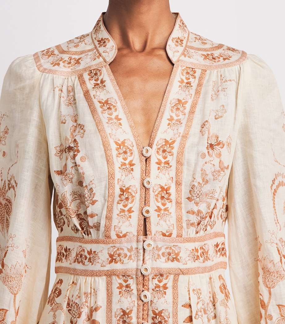 Zimmermann Womens Linen Indra Plunge Midi Dress Cream Tan Floral Image 5