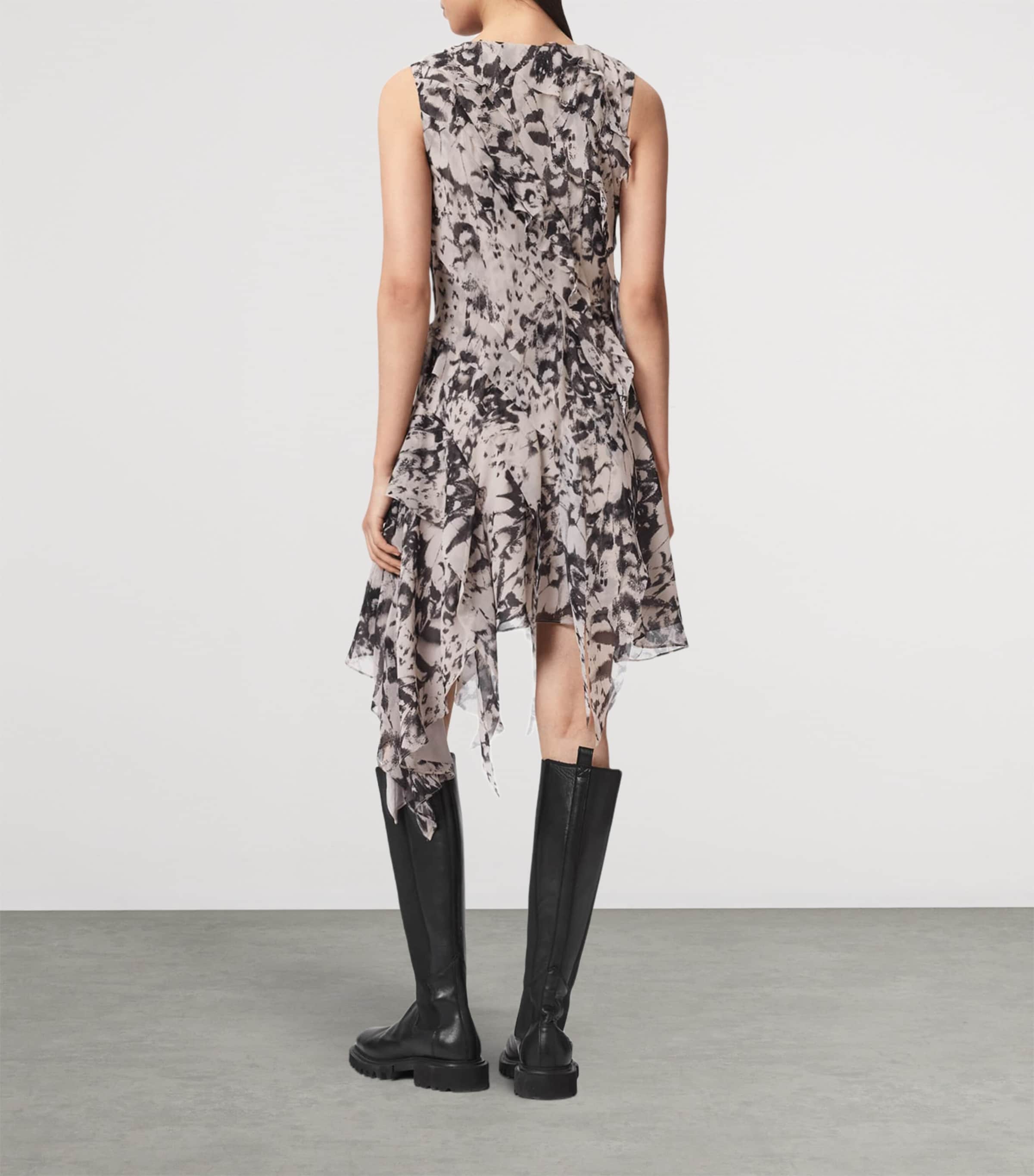 AllSaints Womens Ruffled Asymmetric Angie Midi Dress Wing Chalk White Image 4