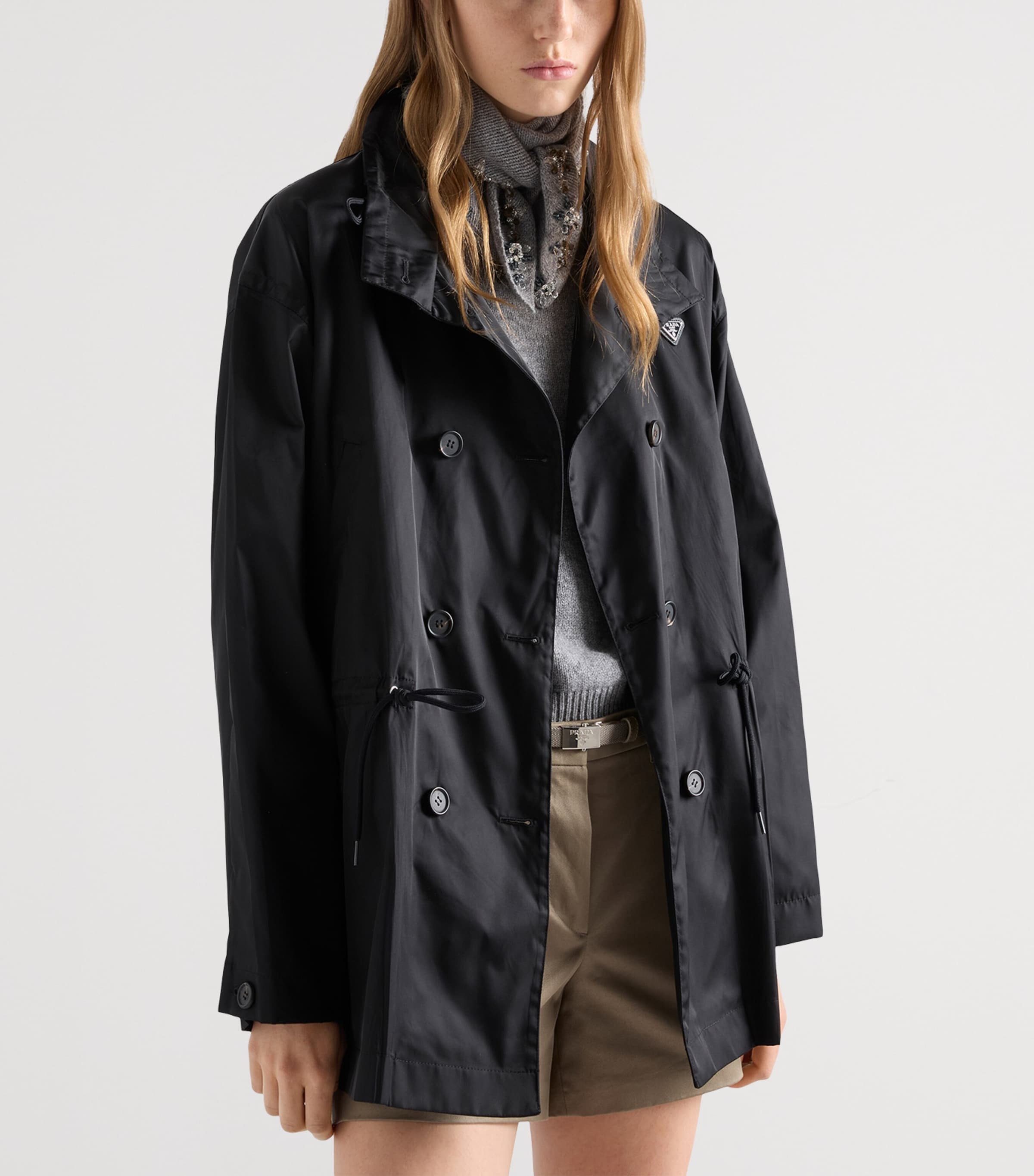 Prada Womens Re-Nylon Rain Coat Black Image 4