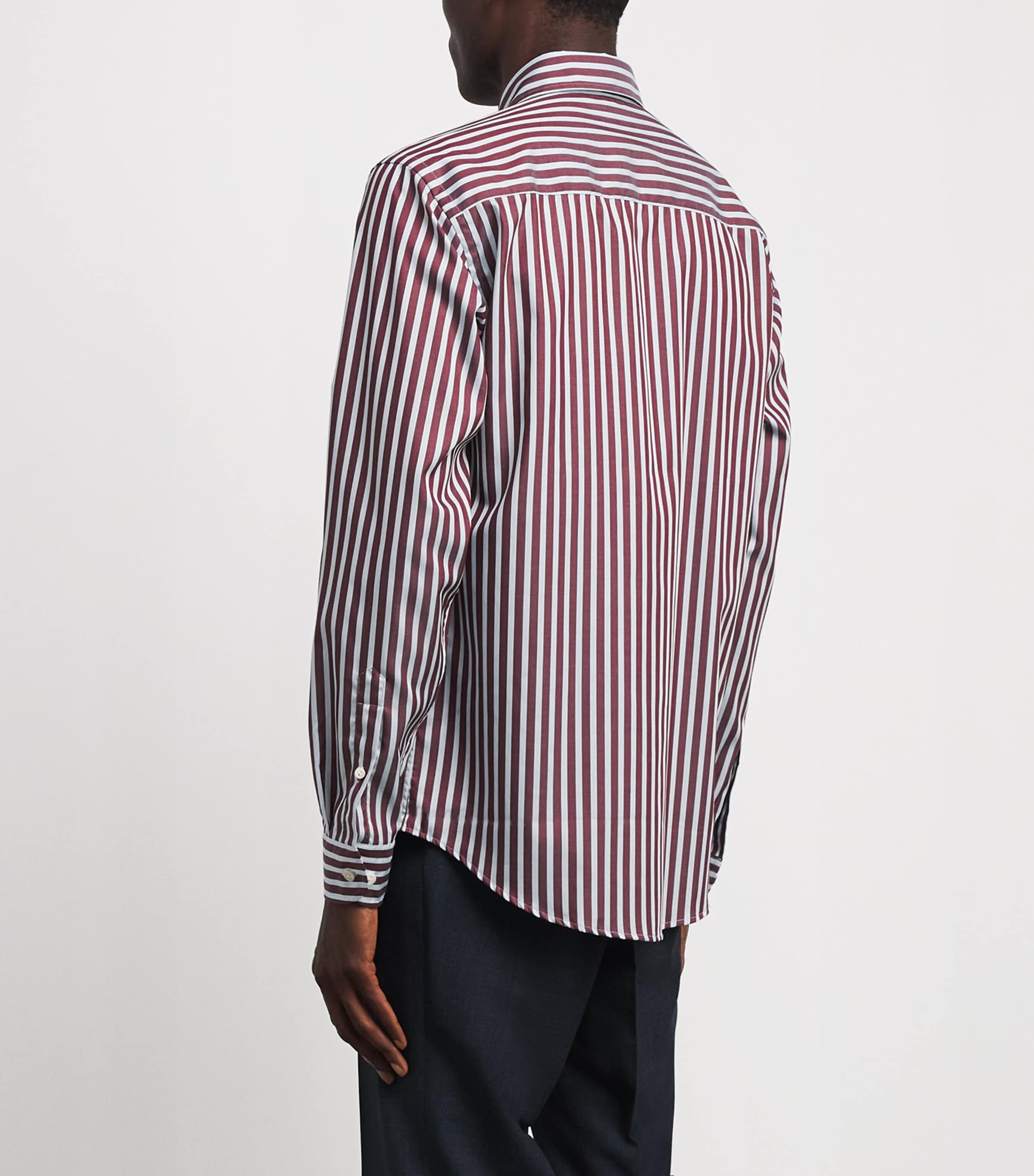 Eton Mens Organic Cotton Bengal Stripe Shirt Dark Red Image 5