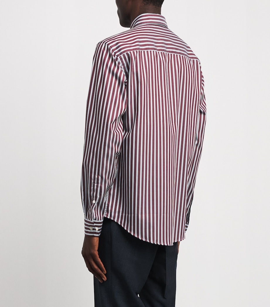 Eton Mens Organic Cotton Bengal Stripe Shirt Dark Red Image 5
