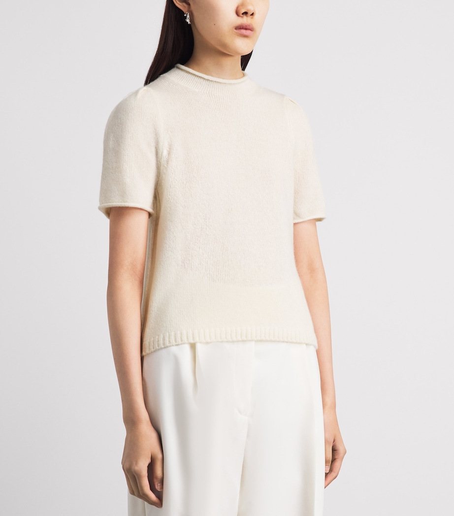ME+EM Womens Wool-Cashmere-Silk Puff-Sleeve T-Shirt Cream Image 4