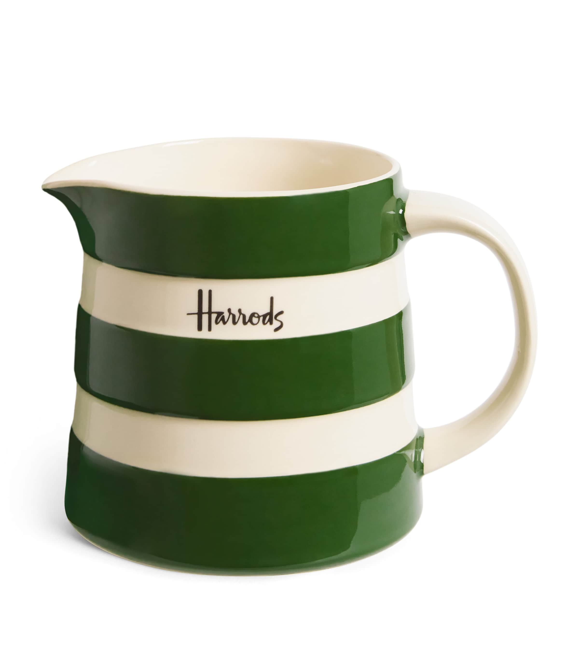 Harrods Large Bone China Cornish Stripe Jug In Green