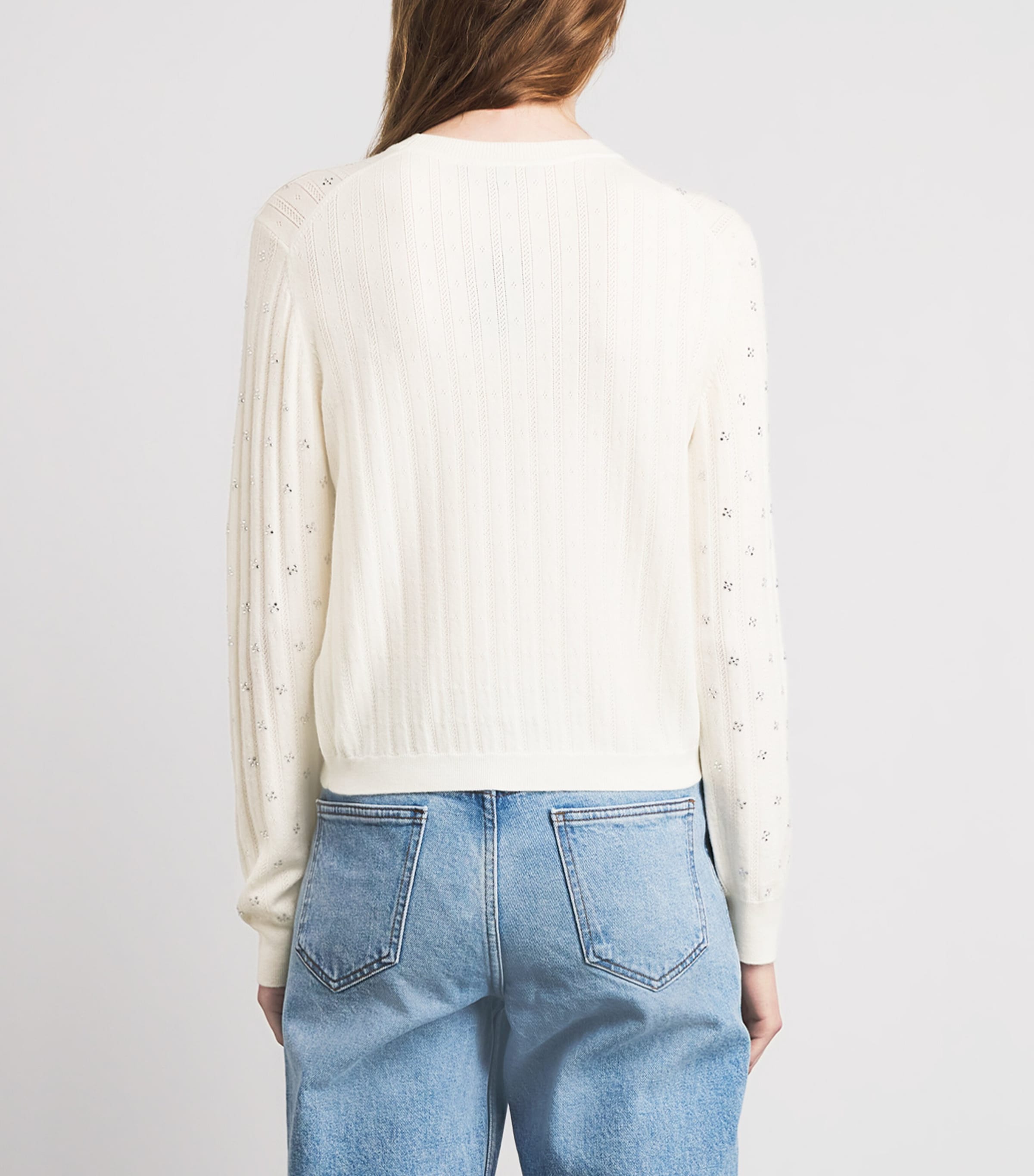 Maje Womens Wool-Blend Rhinestone Sweater Ecru Image 5