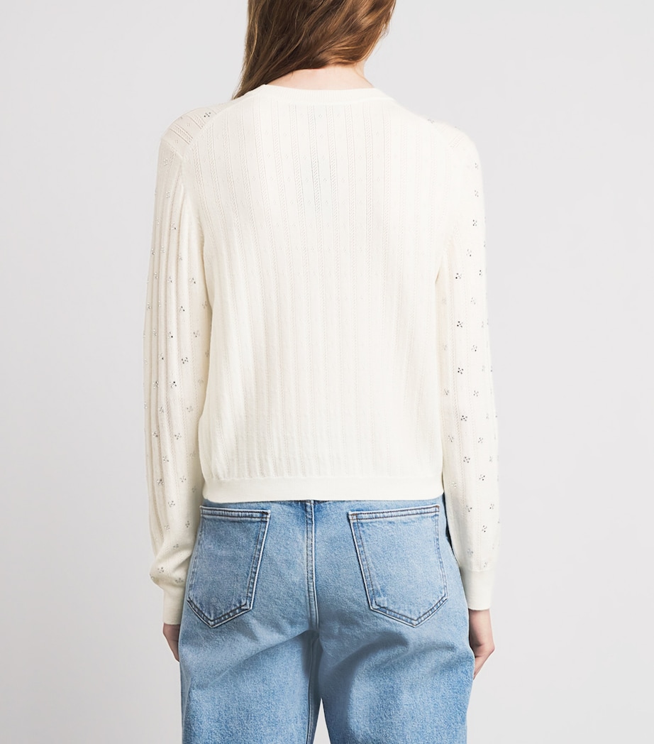 Maje Womens Wool-Blend Rhinestone Sweater Ecru Image 5